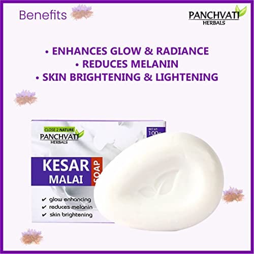 Panchvati Herbals Kesar & Malai Face and Bath Soap for Glowing Skin - Brightening Cleansing Bar, Pack of 2 (100g Each) - Perfect for Daily Skincare & Luxurious Bathing Routine