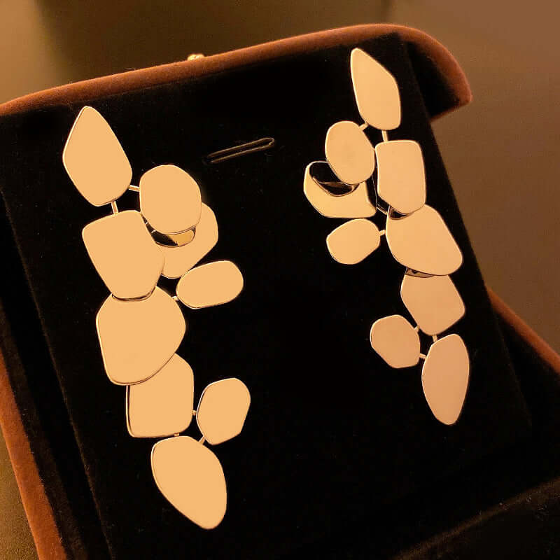 Elegant Large Cascading Metallic Abstract Drop Earrings for Women | Fashion Statement Jewelry for Parties, Weddings & Special Occasions | T44