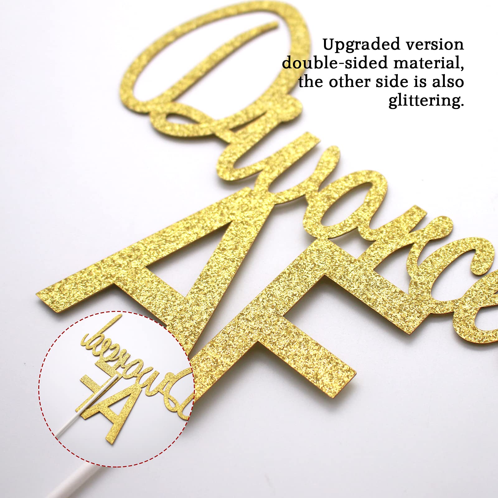 Divorced AF Cake Topper - Gold Glitter Divorce Party Decorations for Newly Single Celebrations | Freedom Party Supplies for Bachelorette Parties, Breakup Parties & Fresh Start Celebrations