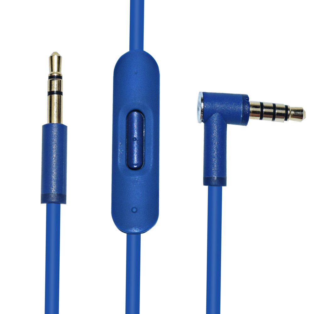 OFC Replacement Inline Remote & Mic Extension Audio Cable for Monster Beats by Dr Dre Solo/Solo HD/Studio/Pro/Detox/Mixr/Executive/Pill Headphones (Blue) - Perfect for Gaming, Music & Hands-Free Calls