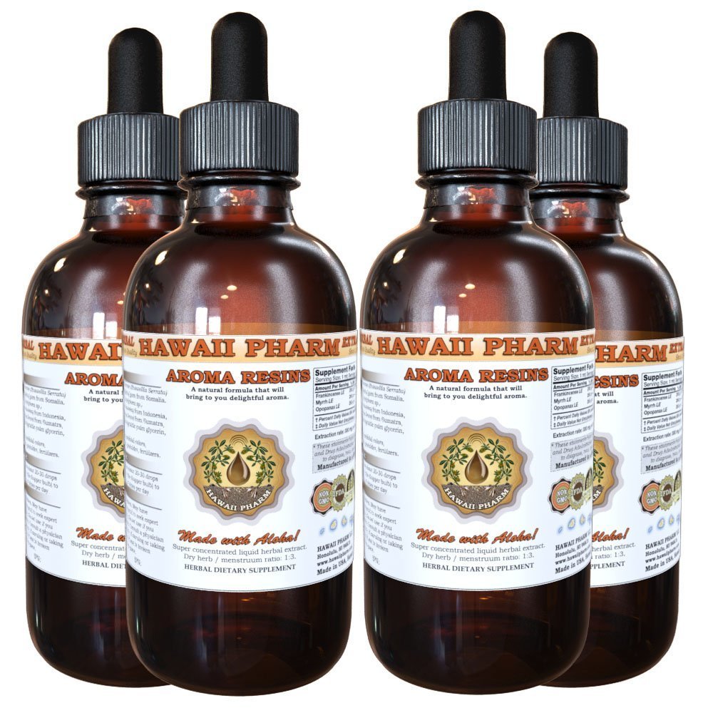 Premium Opopanax, Copal, Frankincense, Myrrh & Dragon's Blood Liquid Extract - 4x4 fl.oz Herbal Aroma Tincture by Hawaii Pharm | USA-Made Natural Supplement for Aromatherapy, Meditation & Spiritual Practices