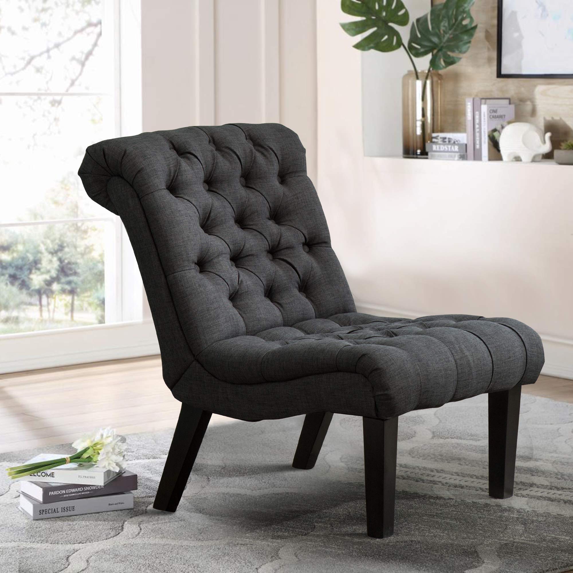Yongqiang Upholstered Accent Chair with Wooden Legs - Gray Fabric Living Room & Bedroom Chair for Indoor Use | Perfect for Reading Nook, Home Office or Lounge Area