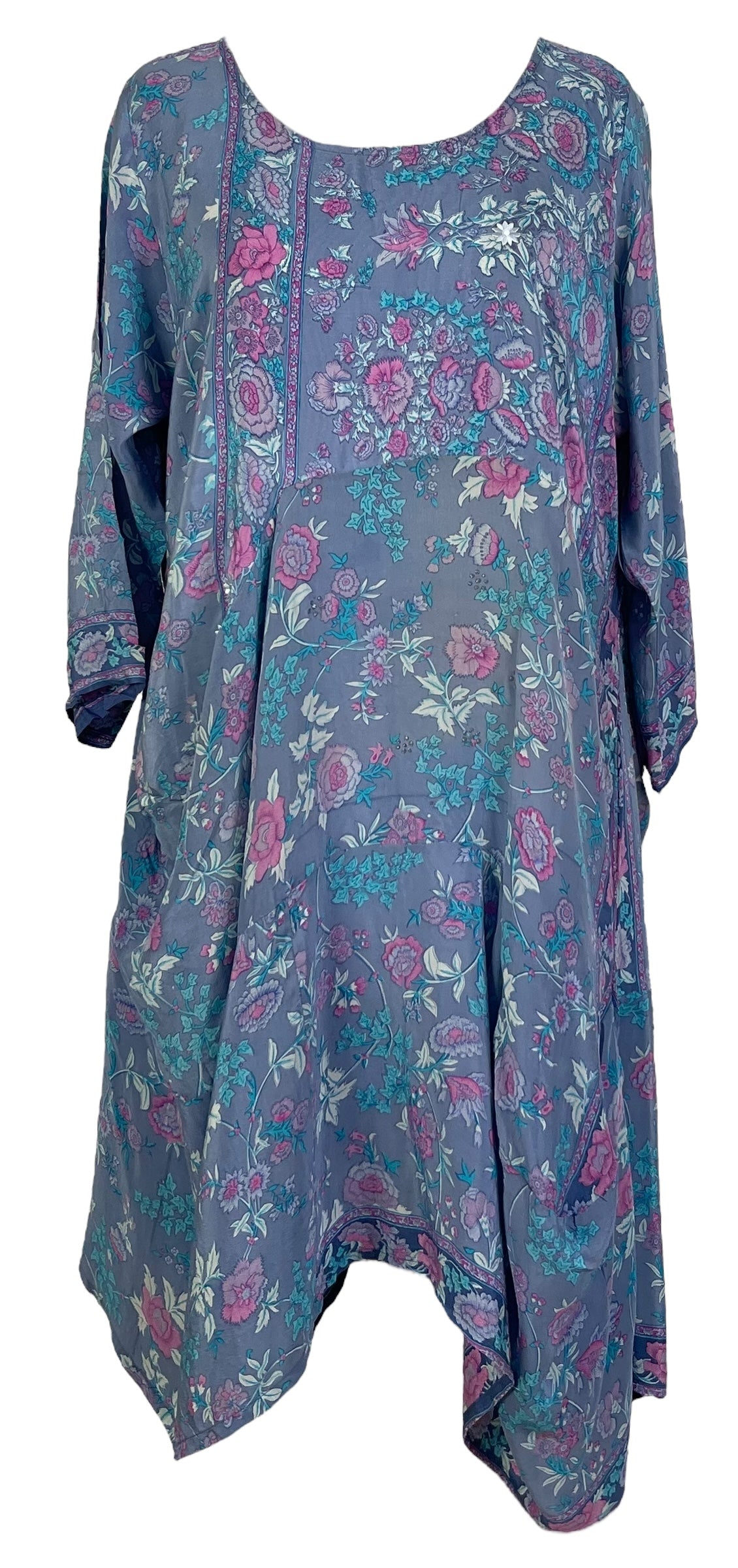 PRC7167 Wabi Sabi Pure Silk Sculptural Long Tunic Dress for Women - Elegant Boho Chic Flowy Maxi Dress for Summer, Weddings & Special Occasions