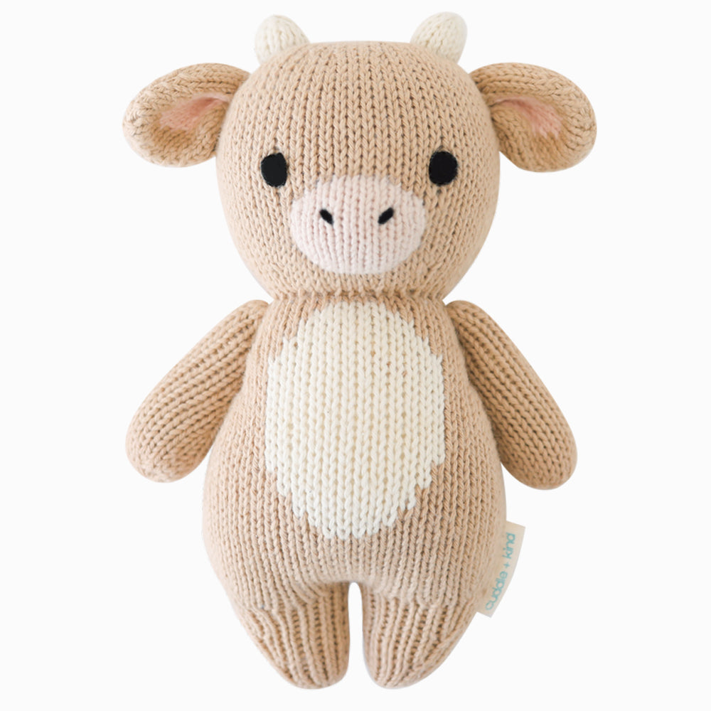Hand Knitted Baby Jersey Cow - Soft & Cuddly Plush Toy for Newborns & Toddlers - Perfect Nursery Decor, Baby Shower Gift, and First Birthday Present