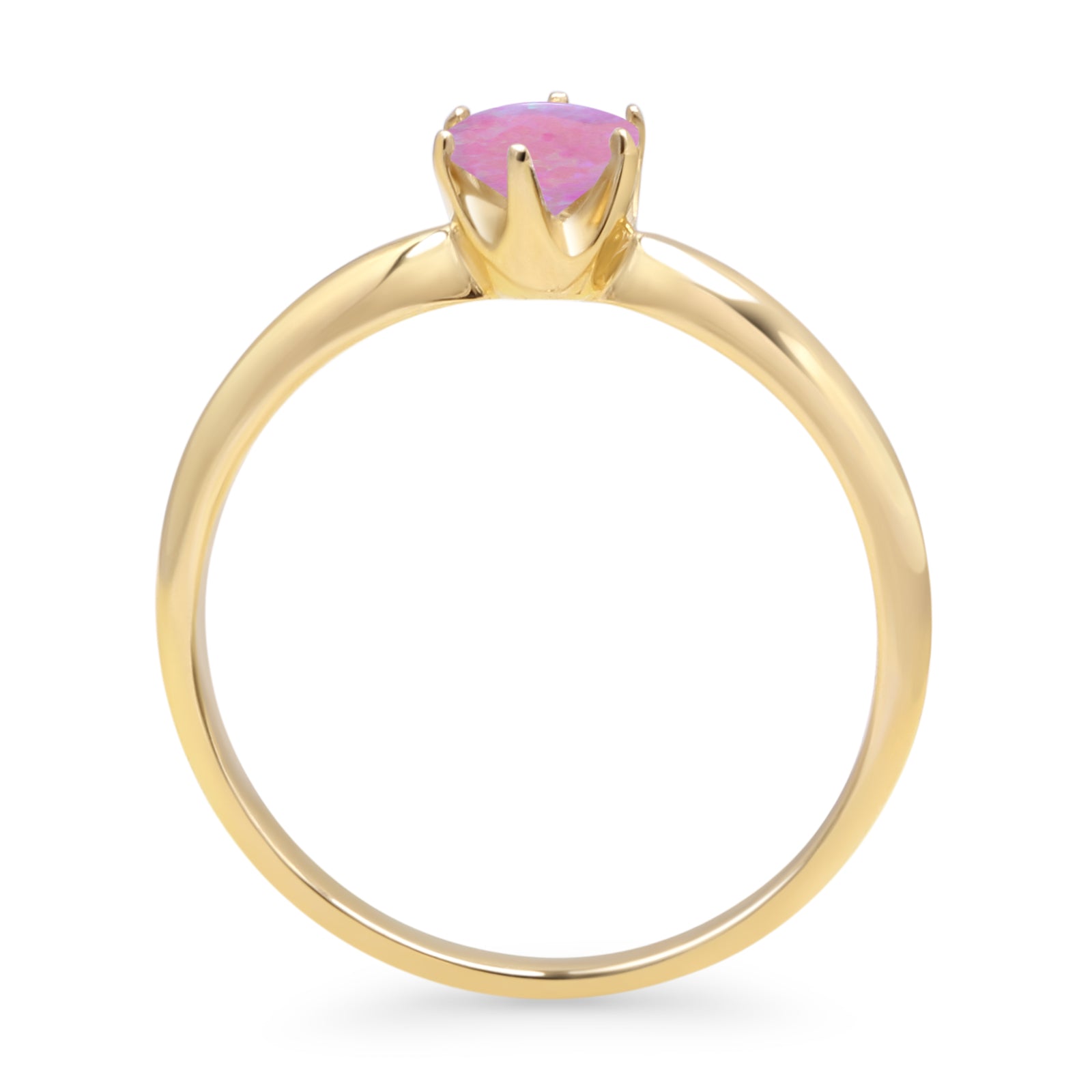 14K Yellow Gold Round Lab-Created Pink Opal Solitaire Ring for Women | Elegant Engagement, Wedding, Anniversary Gift | Dainty Minimalist Jewelry for Everyday Wear