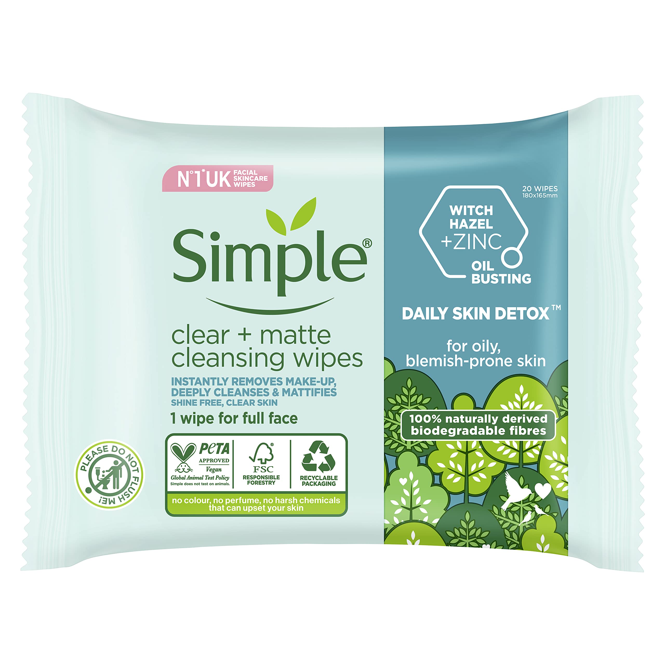 Biodegradable Makeup Remover Wipes with Vitamin B3 for Oily Skin - 20 Count, Daily Skin Detox & Oil Control - Perfect for Travel, Gym, and On-the-Go Cleansing