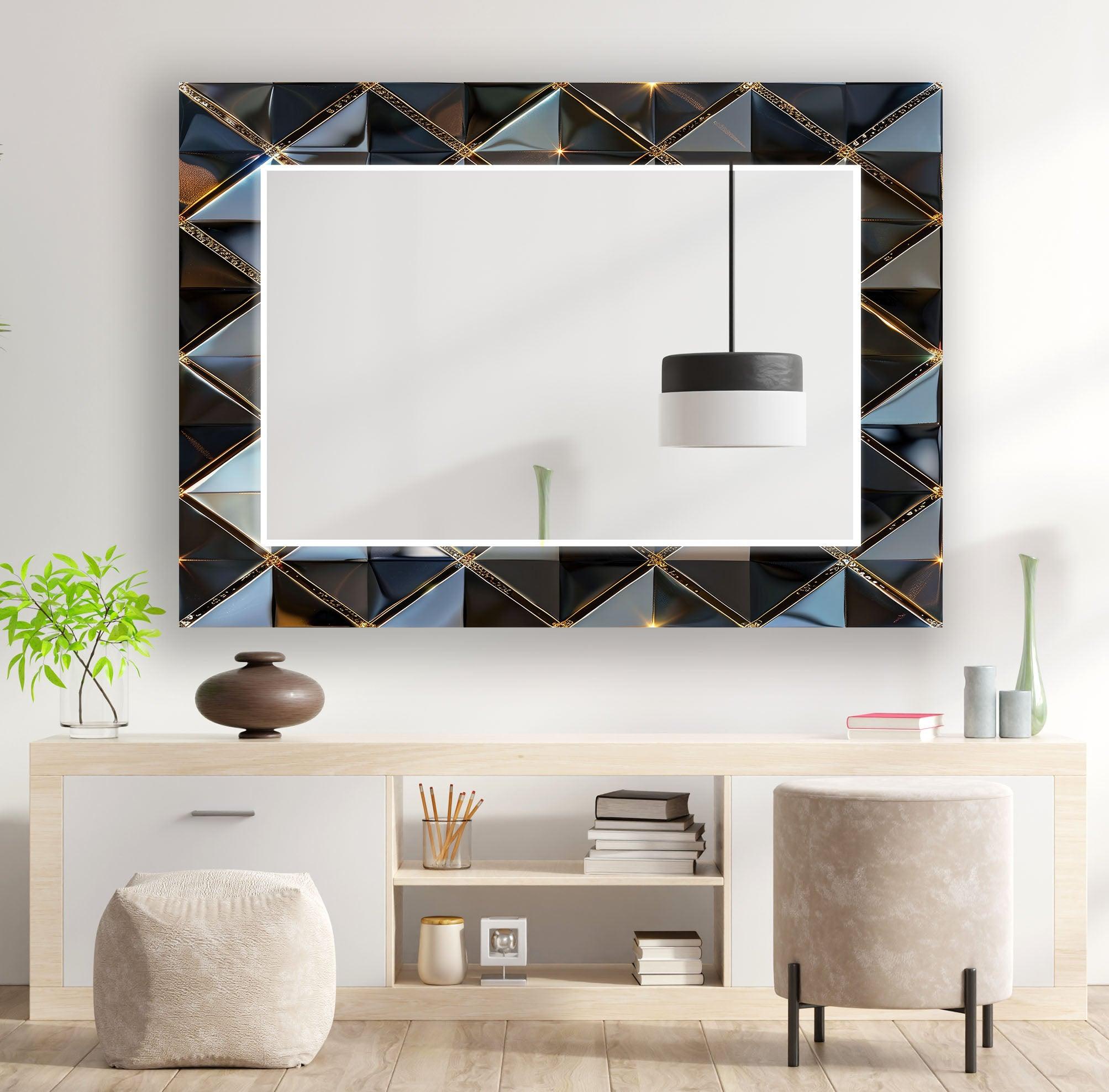 Modern Black Geometric Wall Mirror - Stylish Home Decor for Living Room, Bedroom & Entryway - Perfect for Selfies & Interior Design