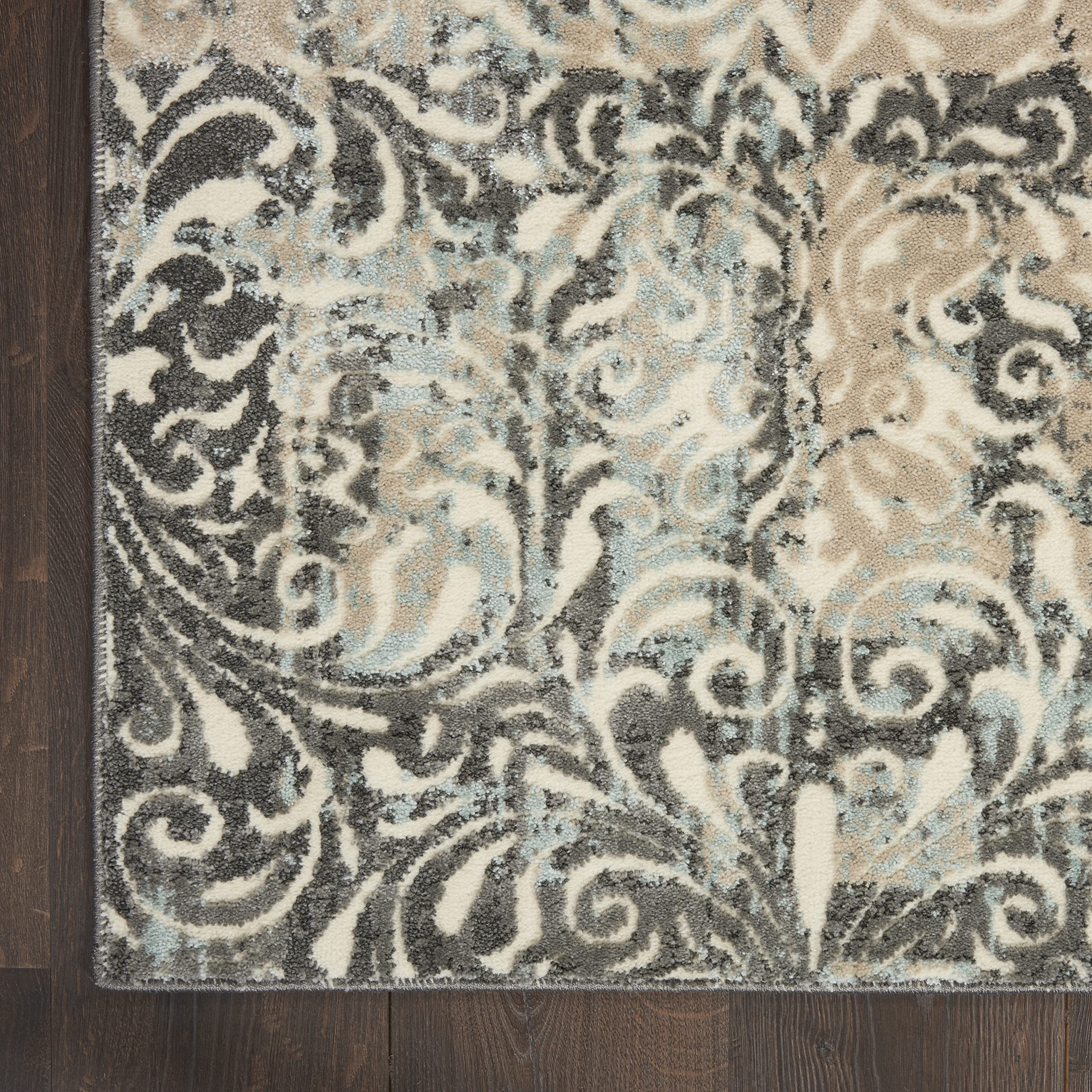 Nourison Soma Modern & Contemporary 4' x 6' Area Rug in Charcoal Teal Ivory - Easy Cleaning, Non-Shedding, Stain Resistant - Perfect for Bedroom, Living Room, Dining Room & Kitchen Decor