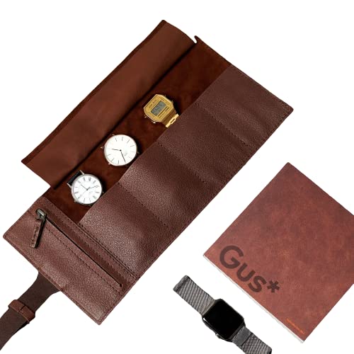Luxury Watch Roll for Men - 3 Watch Compartments Travel Storage Pouch & Apple Watch Band Case | Premium Watch Box Organizer for Travel, Office & Gifts | Black Leather Watch Display Case with 3 Slots - Perfect for Business Trips, Watch Collections & Anniversary Gifts