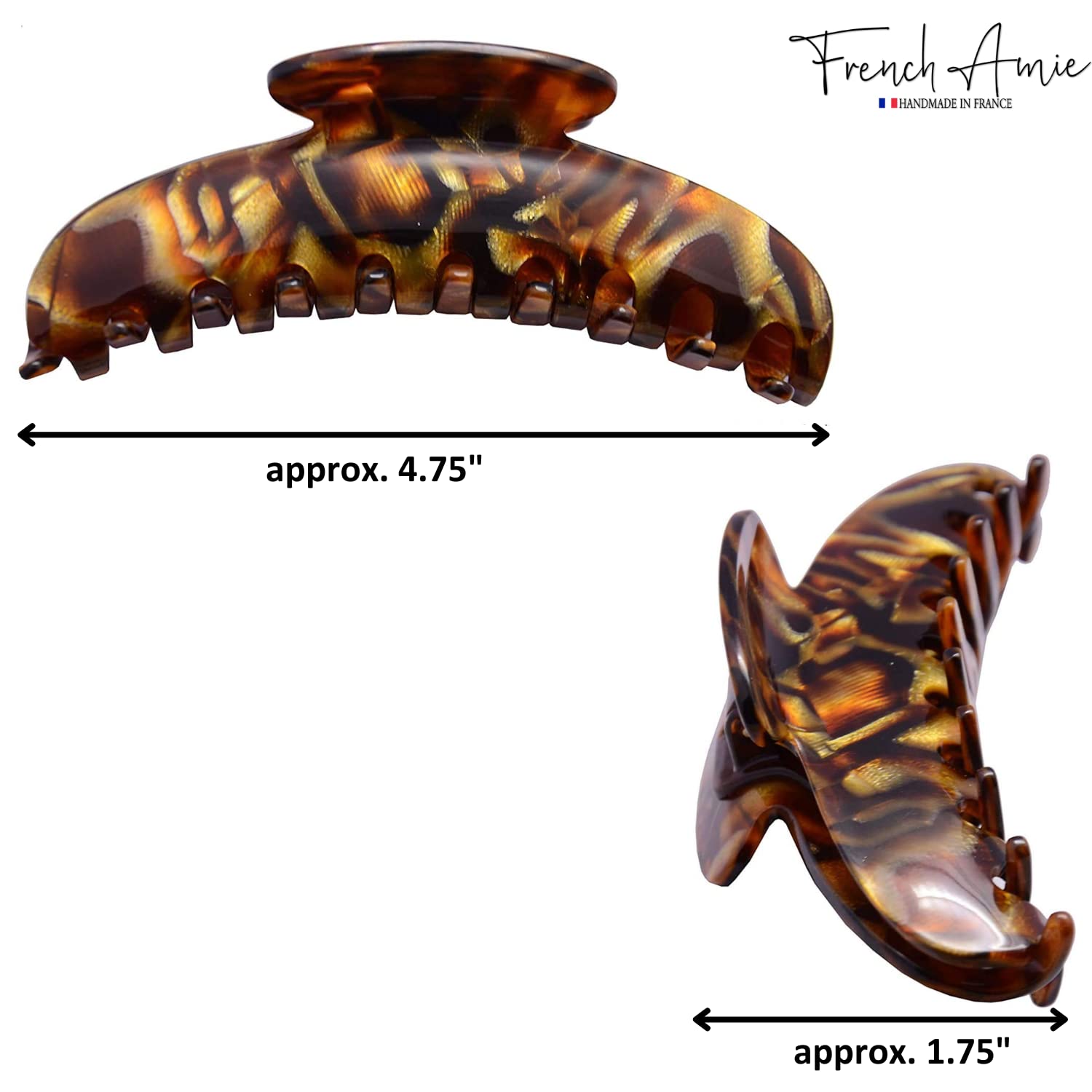 French Amie Large Hair Claw Clip for Women - Handmade Cellulose for Thick Hair - Indoor & Outdoor Styling