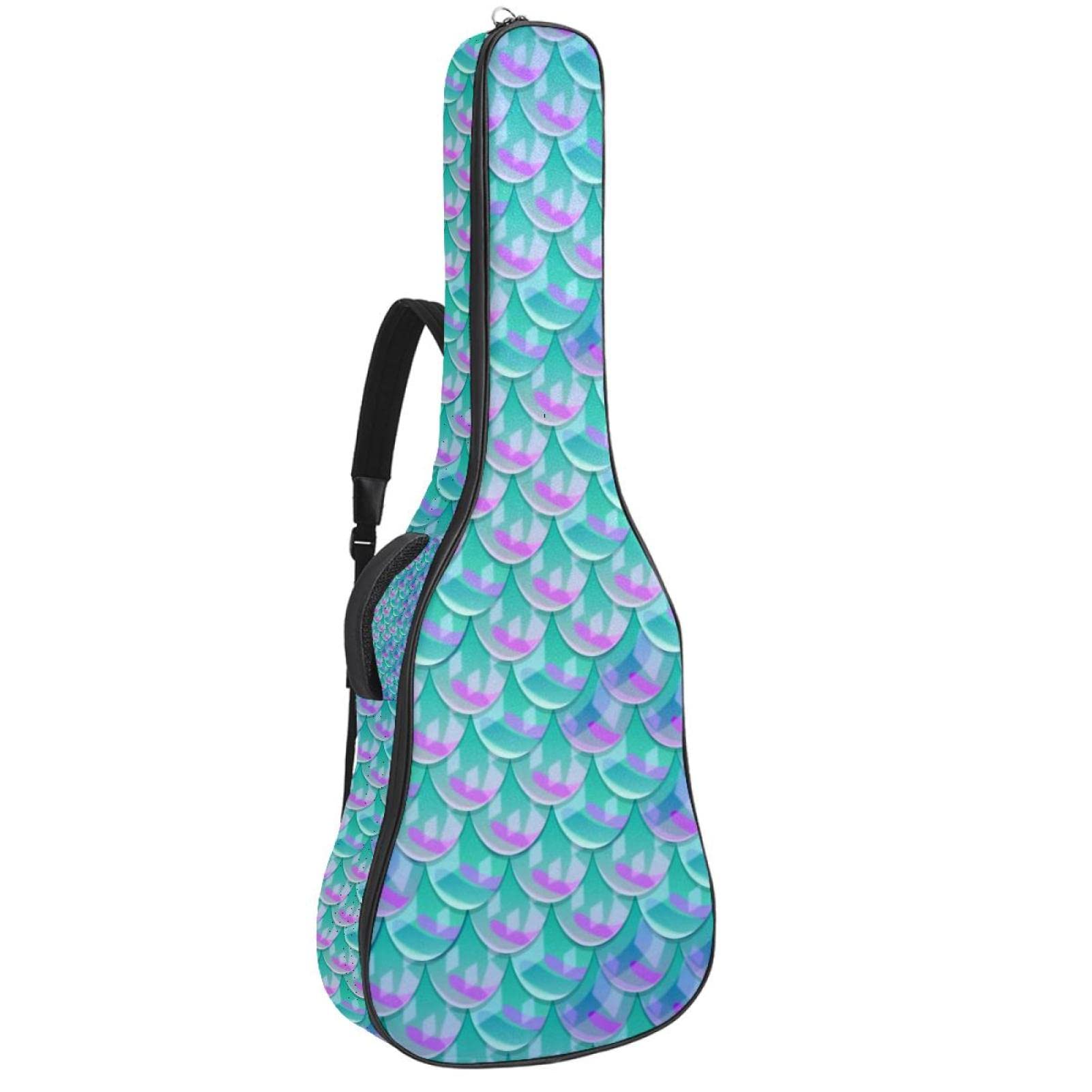 Premium Waterproof Acoustic Guitar Gig Bag with Adjustable Dual Shoulder Straps & Storage Pockets - Green Mermaid Scale Design for Travel & Performance Protection