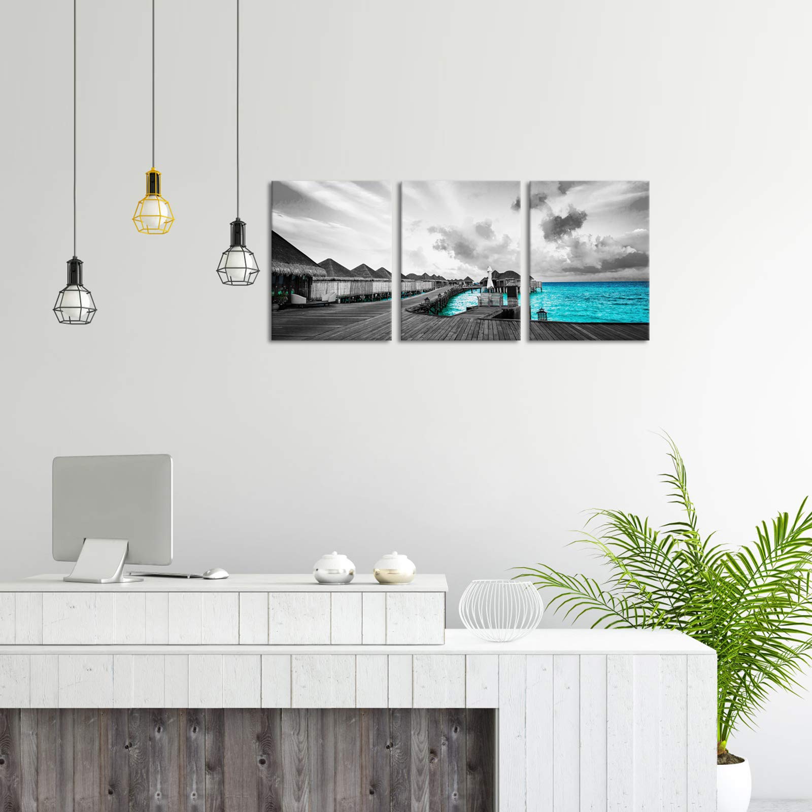 Turquoise Maldives Ocean Canvas Prints - Modern Seascape Wall Art for Bedroom & Bathroom Decor