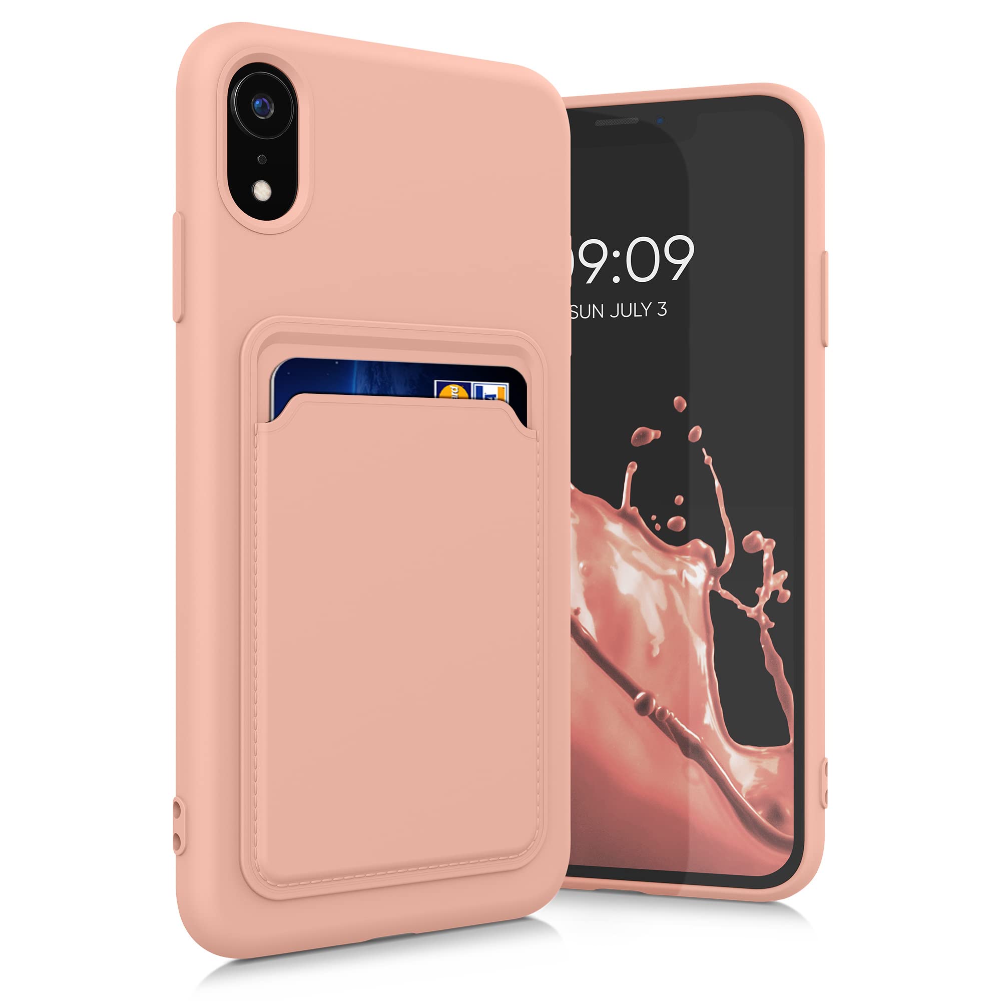 kwmobile TPU Phone Case Compatible with Apple iPhone XR - Slim Protective Cover with Credit Card Holder (Grapefruit Pink) - Perfect for Everyday Use, Travel & Hands-Free Convenience