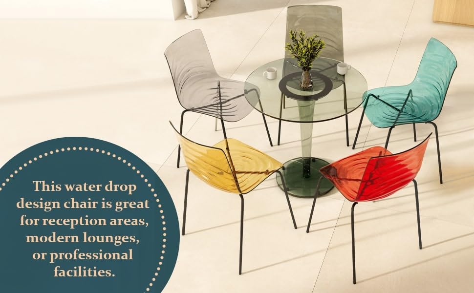 LeisureMod Astor Modern Acrylic Lucite Dining Chairs Set of 2 - Water Ripple Design with Chrome Metal Legs for Contemporary Dining Room, Kitchen, Office & Small Spaces - Perfect for Modern Home Decor & Compact Living Areas