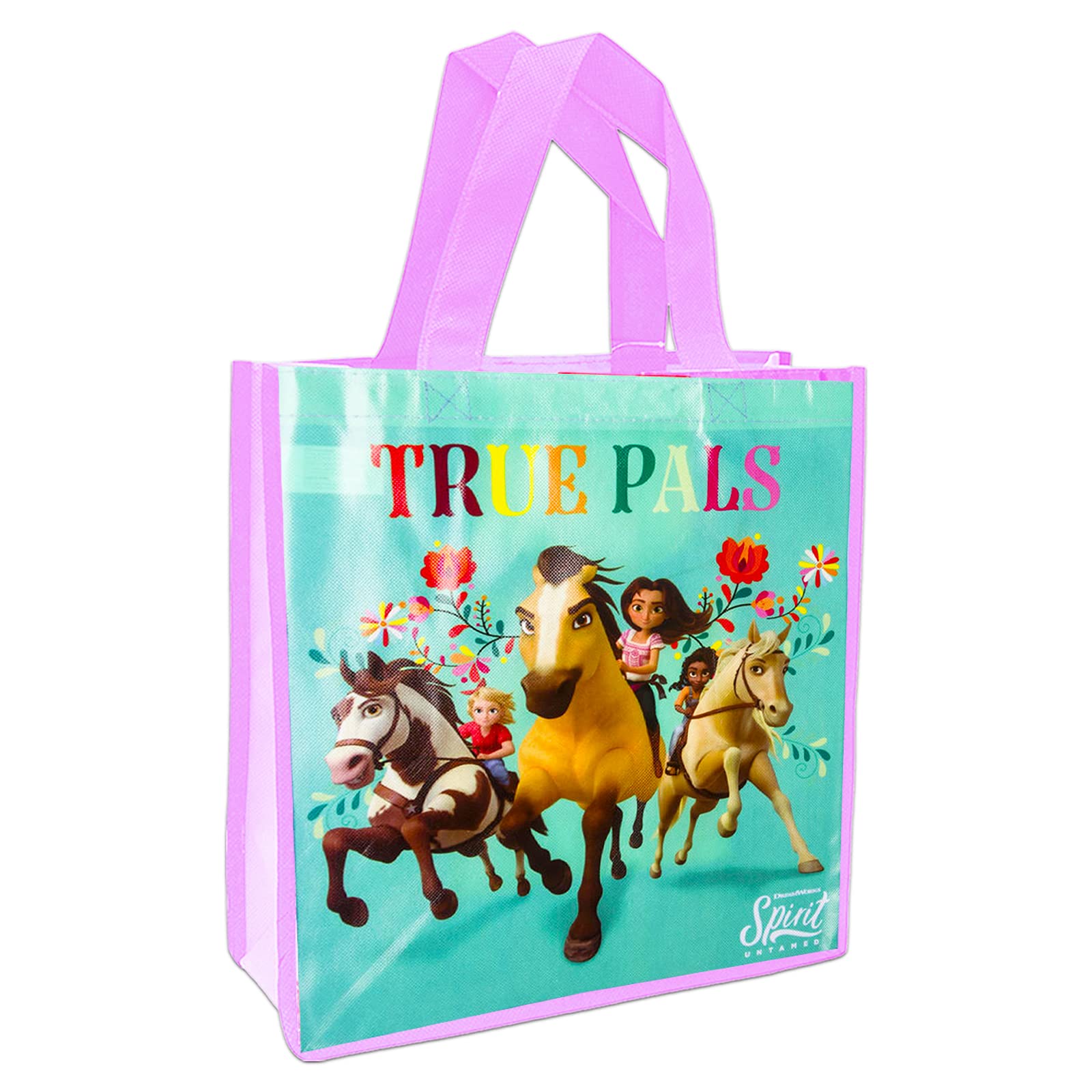 Dreamworks Tote Bag Set - 4 Piece Bundle with 2 Large Horse Reusable Grocery Bags, Stickers & Door Hanger | Cute Party Favors for Girls & Women | Perfect for Shopping, Gifts & Birthday Parties
