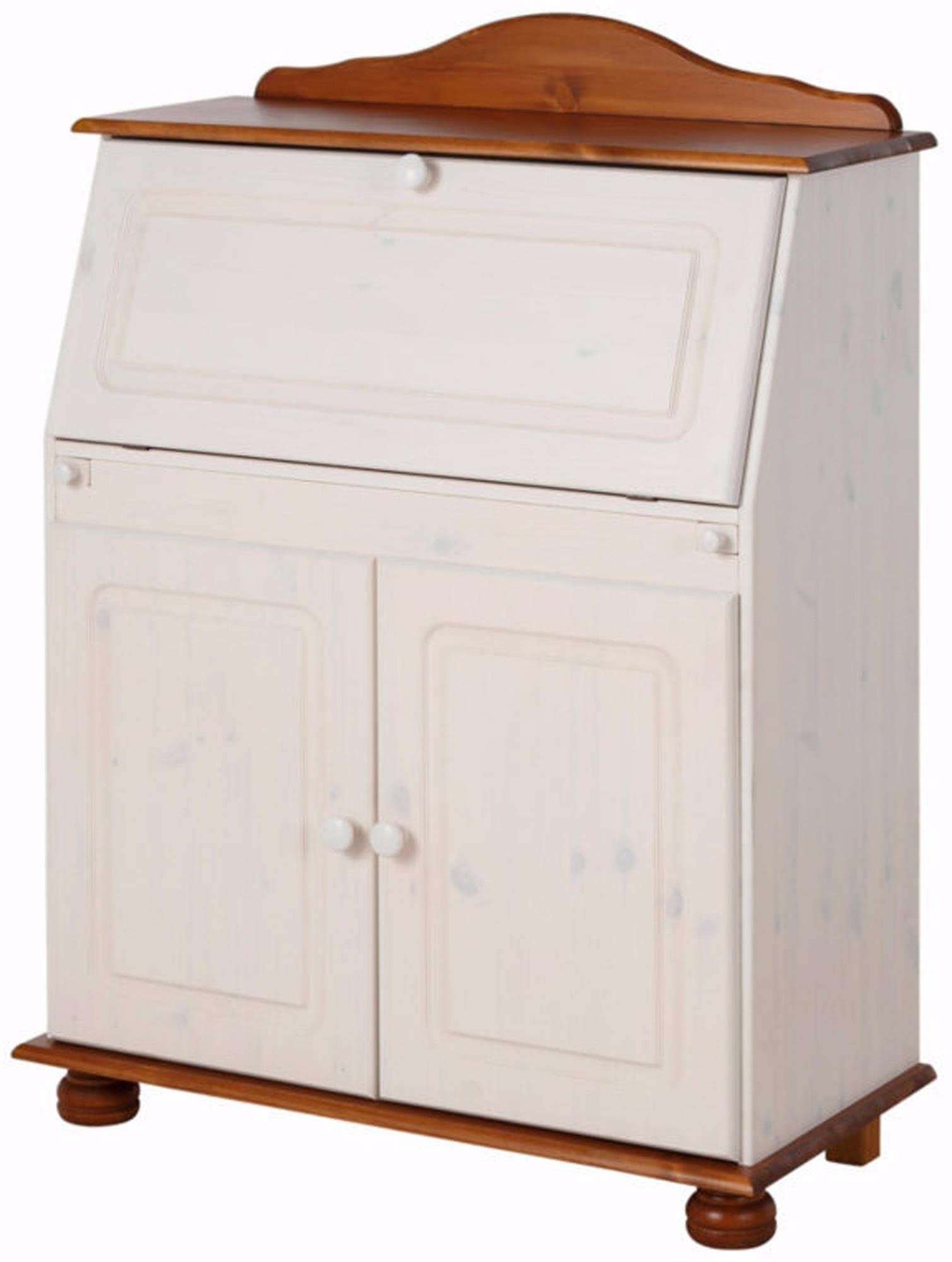 REALROOMS Chester Solid Wood Storage Desk with Bottom Closed Storage Cabinet - White & Honey Finish | Home Office, Study Room, Dormitory Furniture for Organization & Workspace