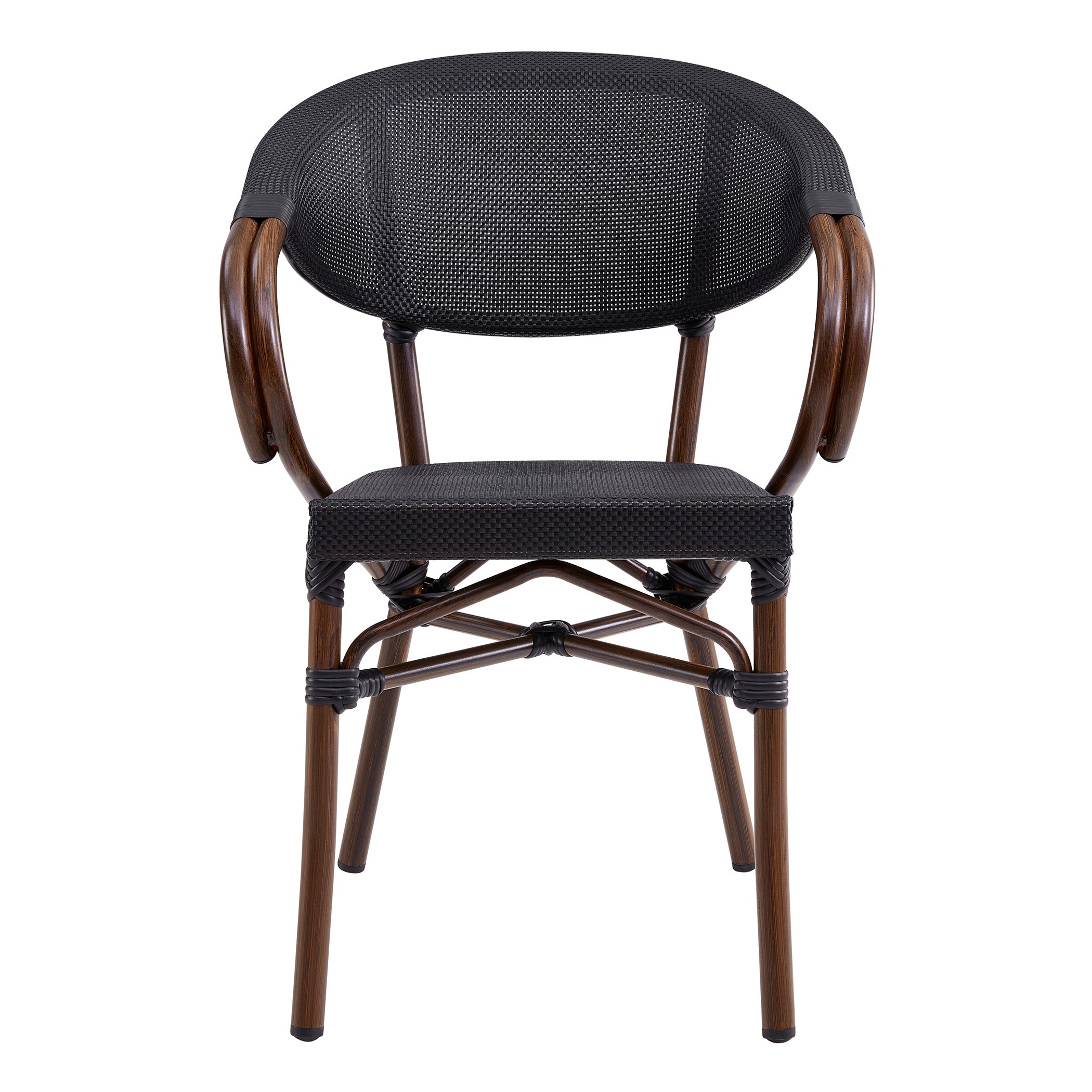 Jannie Stacking Armchair Set of 2 - Black Mesh & Brown Wood Frame Modern Dining Chairs 90392BLK - Perfect for Restaurants, Cafes, and Home Dining Rooms