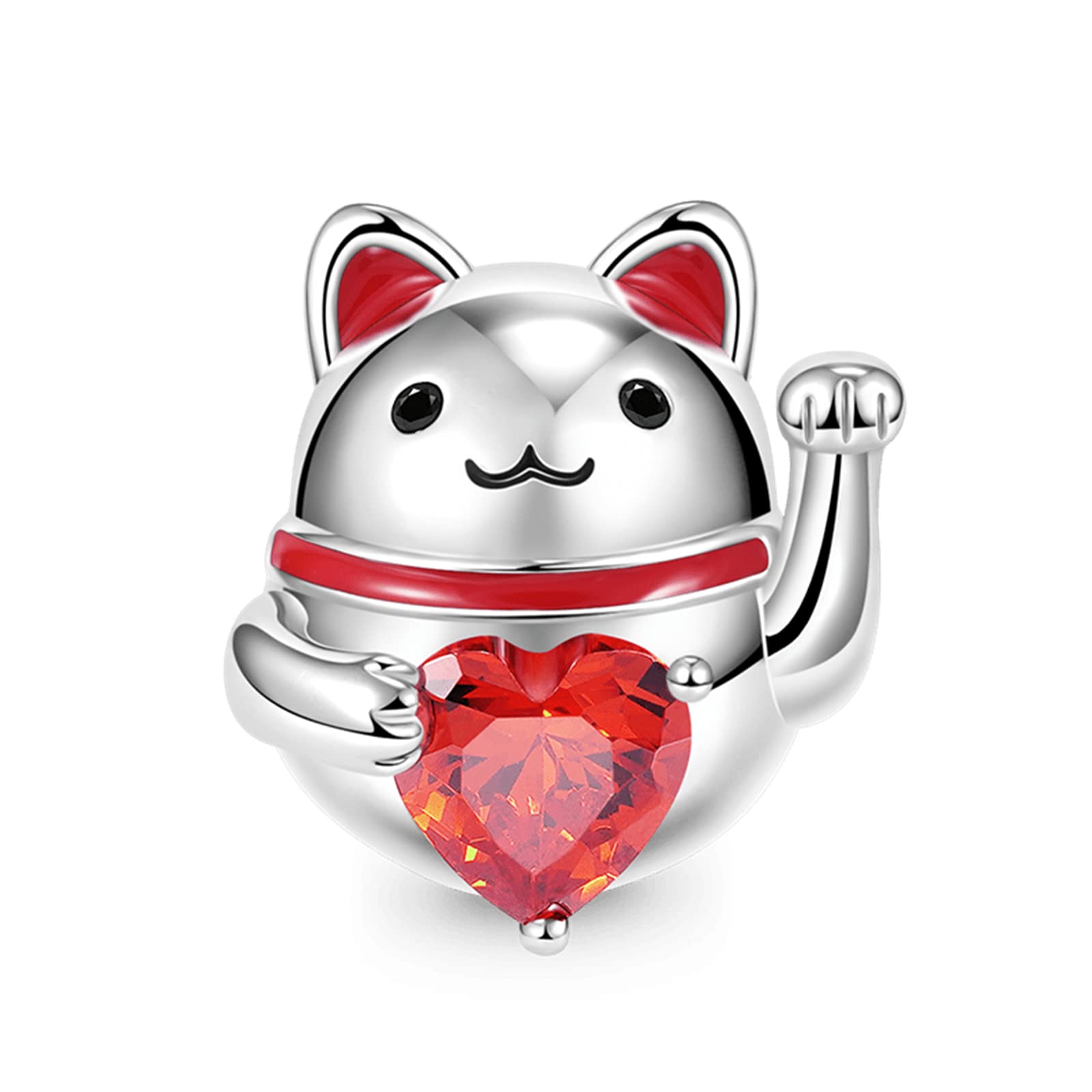 GNOCE 925 Sterling Silver Wolf & Fox Gemstone Charms with Cute Animal Embraces Heart - Perfect for Snake Chain Bracelets & Necklaces - Elegant Jewelry Gift for Women, Wife (Lucy Cat) - Ideal for Everyday Wear, Romantic Dates & Special Occasions