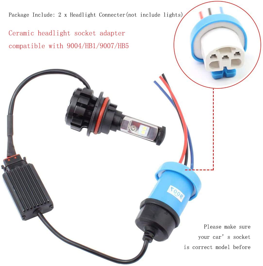 9007 HB5 to 9004 Female Ceramic Headlight Socket Adapter - 2PCS High-Temp Wire Harness Connector for Car, Truck & SUV Headlight Replacement | Perfect for DIY Auto Repair & Night Driving Safety