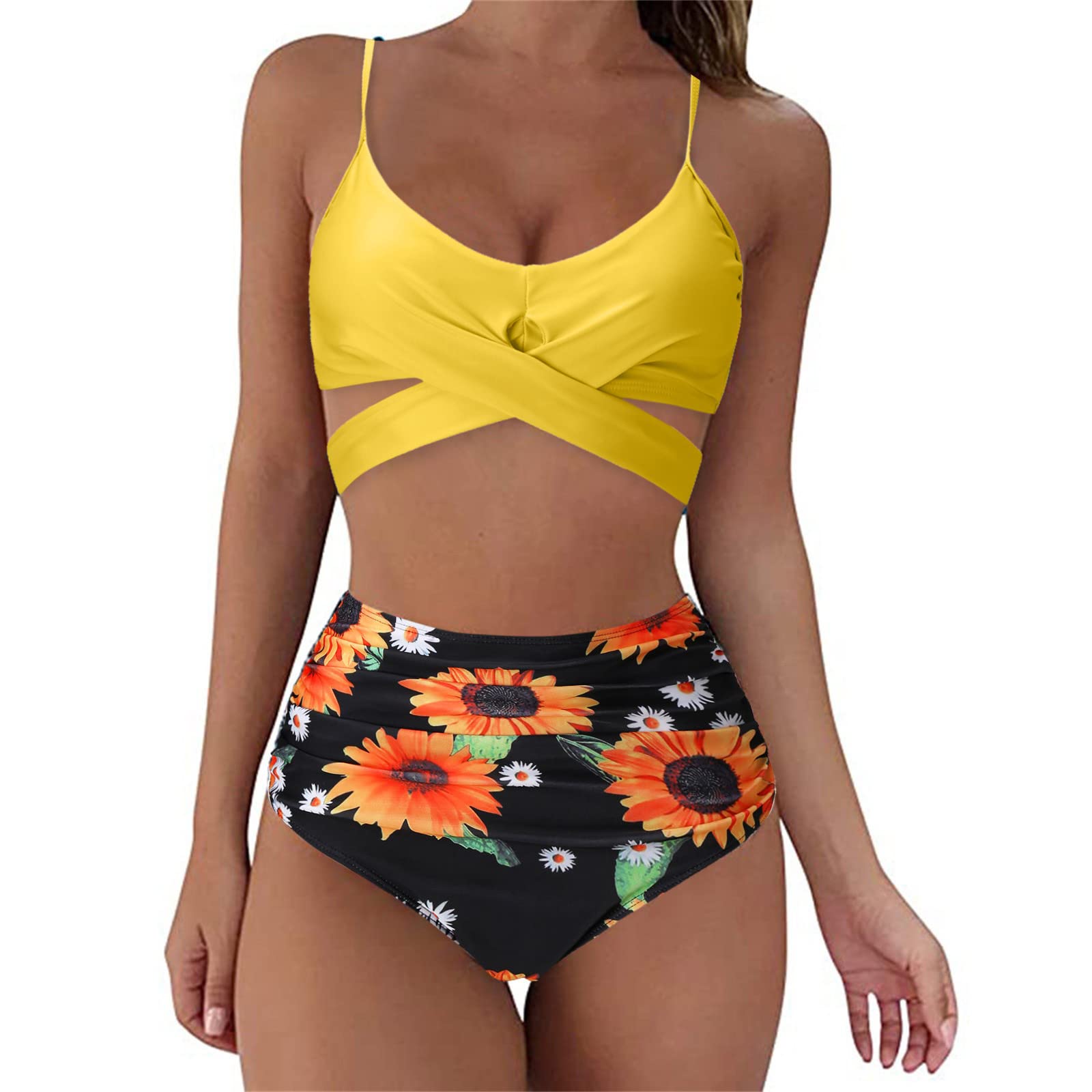Vintage High Waist Bikini Set - Retro Halter Swimsuit with Wrap Design & Matching Bottom | Women's Modest Swimwear for Beach, Pool & Vacation