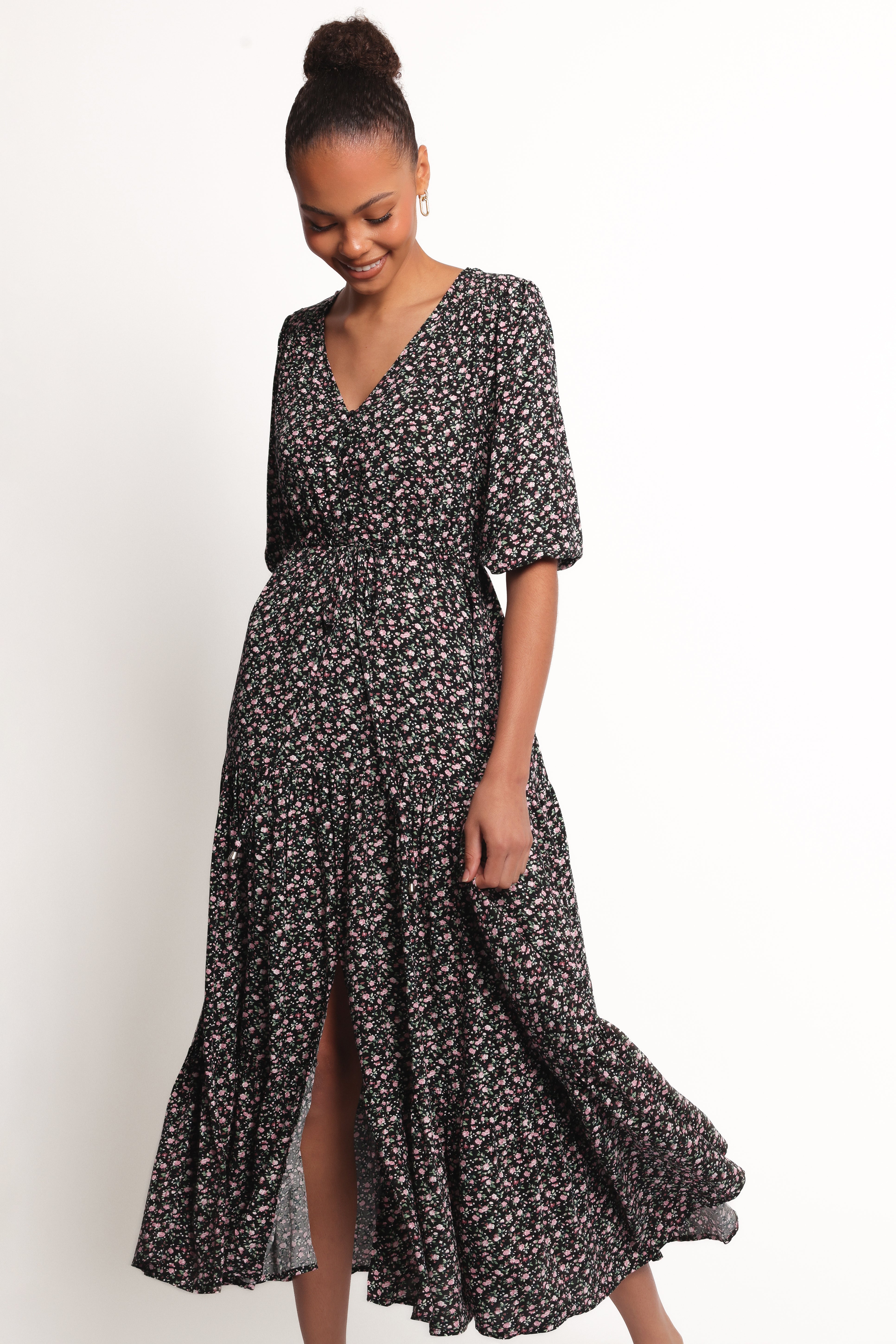 Kelda Dress - Black Rosebud Floral Print Women's Summer Dress | Perfect for Weddings, Parties & Date Nights