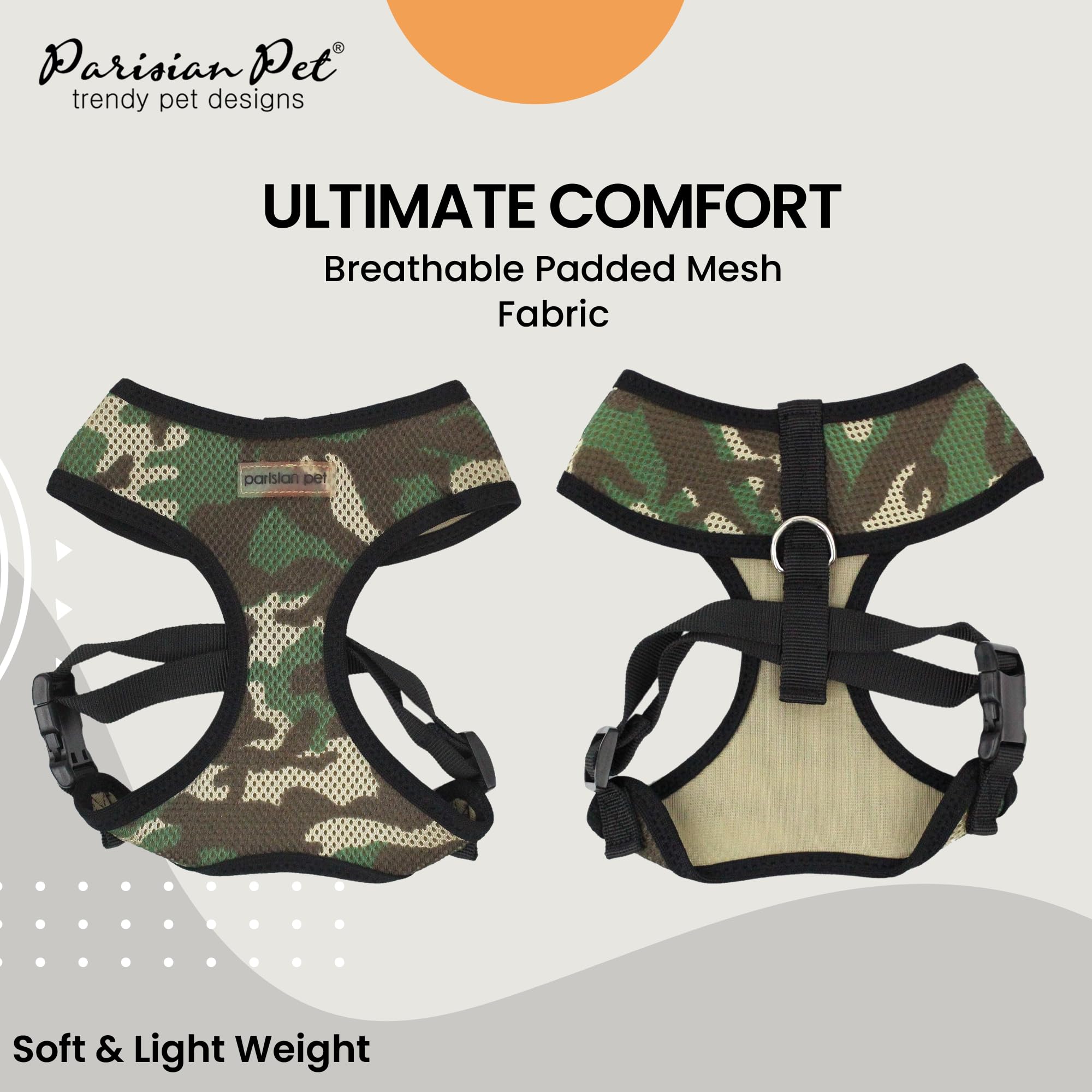 Parisian Pet Adjustable Dog Harness - Breathable Mesh Cooling Vest for Small Dogs (XS) - Green Camo Design for Outdoor Adventures & Daily Walks | Comfortable & Secure Fit for Active Pets