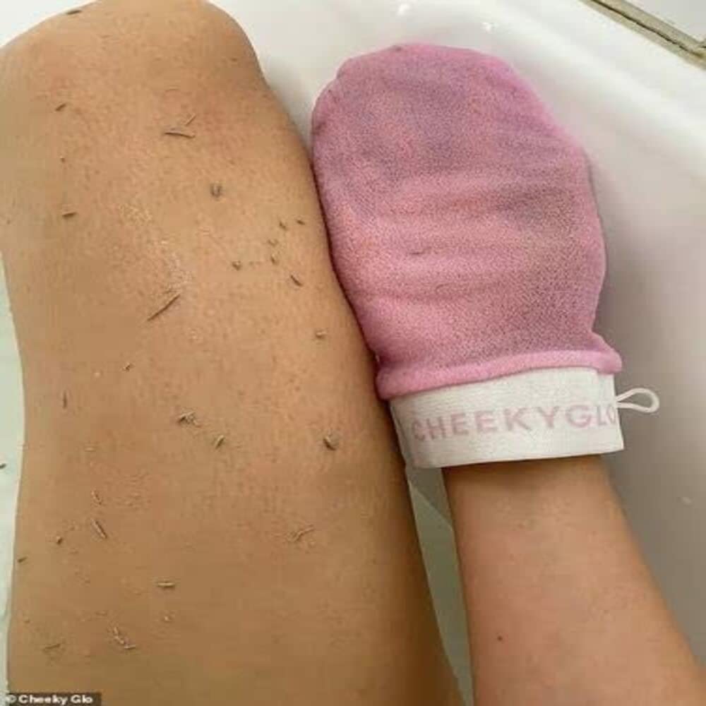 Cheekyglo Exfoliating Glove for Face & Body - Pure Viscose Fiber Scrub Mitt for Dead Skin Removal, Tan Removal & Smooth Skin - Soft Baby Pink Exfoliator (Pack of 1) - Perfect for Shower, Spa & Self-Care Routine