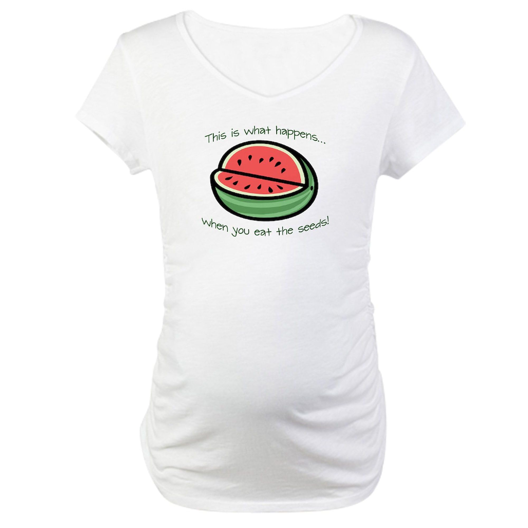 Watermelon Seeds Maternity T-Shirt for Women - Stretchy Ruched Side Design for Pregnancy Comfort | Perfect for Baby Showers & Maternity Photos