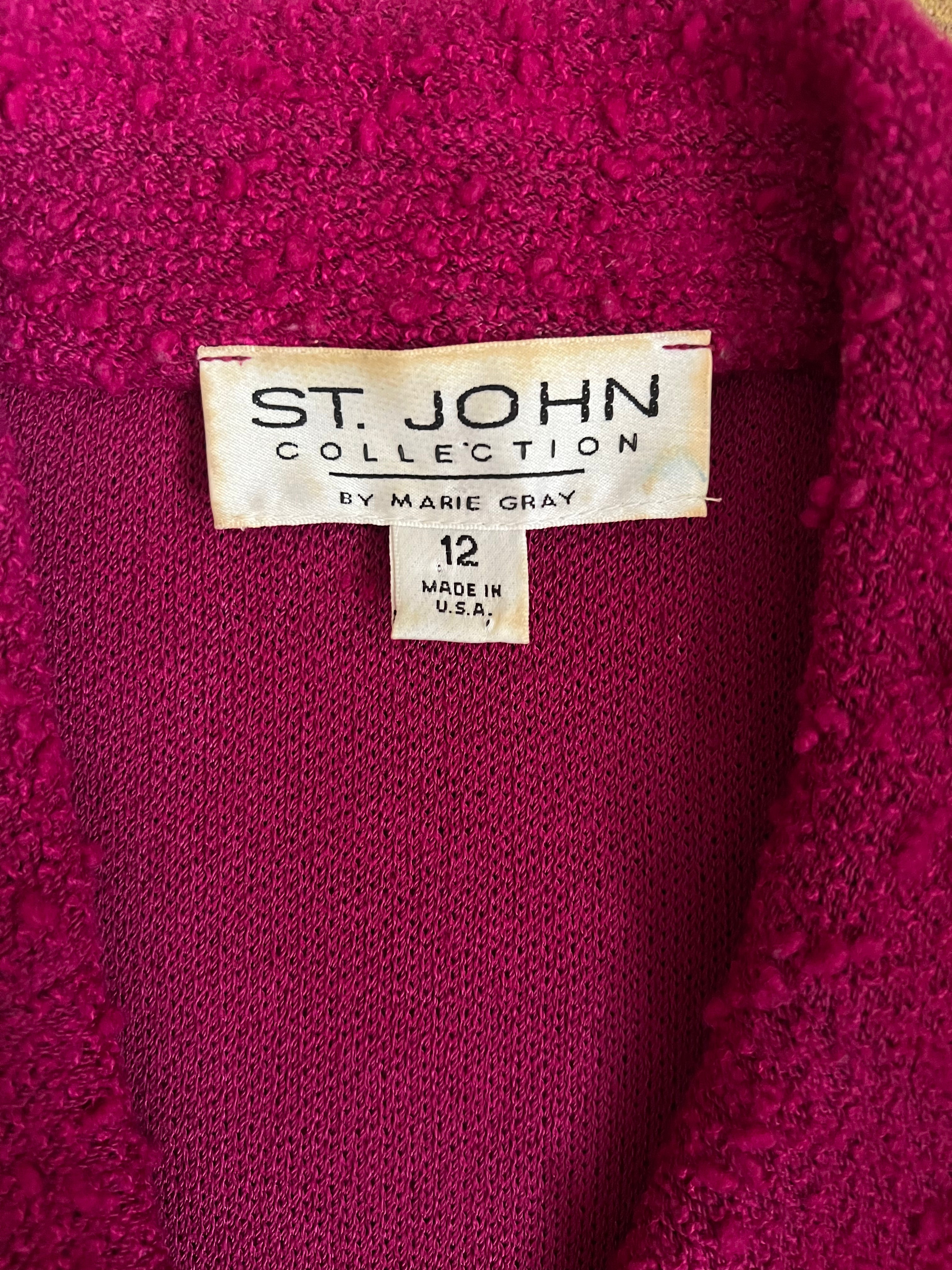 St. John Fuchsia Knit Jacket for Women Size 12 - Elegant Casual Wear for Office, Dinner Dates & Special Occasions