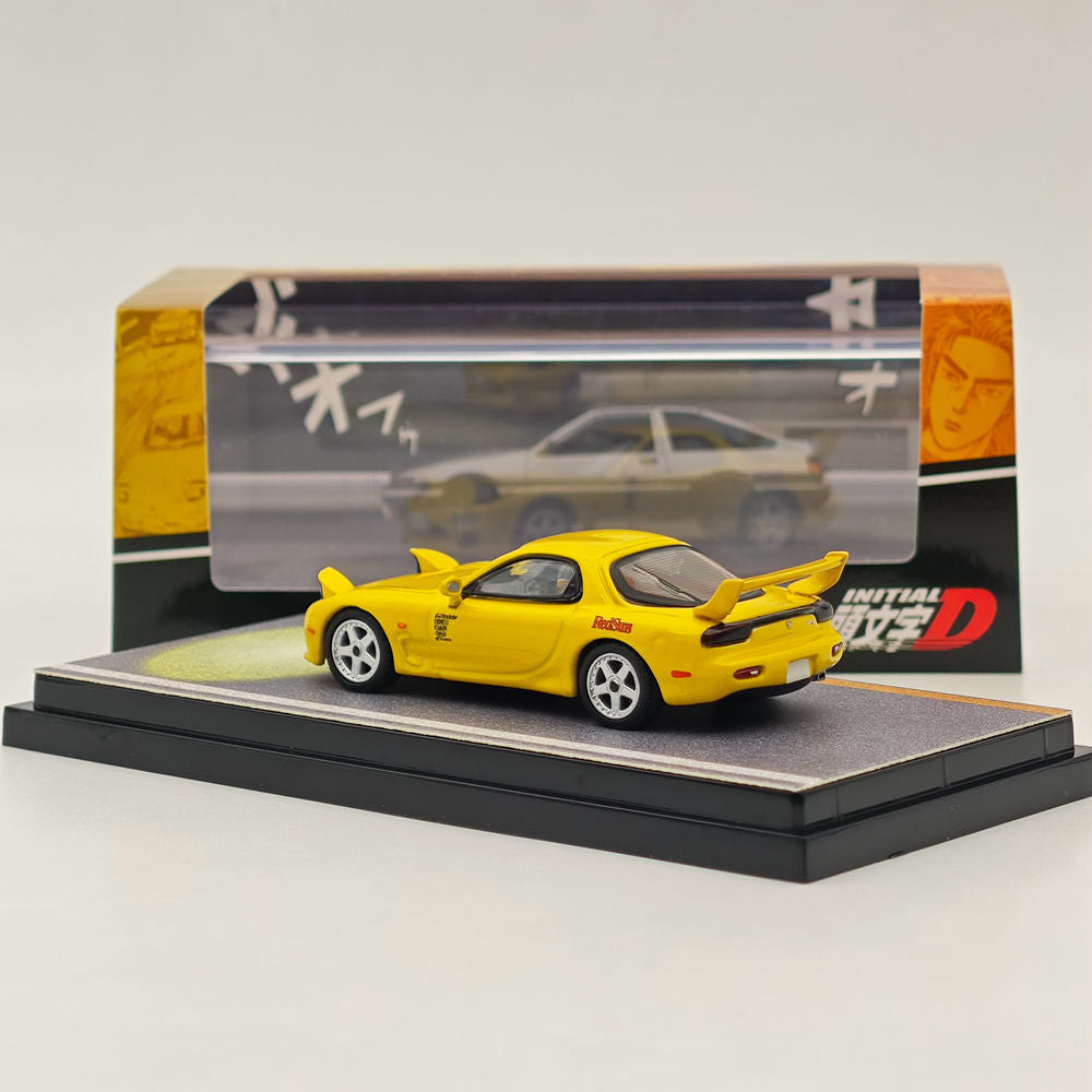 1/64 Scale Mazda RX-7 FD3S RedSuns Initial D Diecast Model Car with Open Headlights - HJ645007DA - Perfect for Anime Fans, Car Collectors & Display Cases