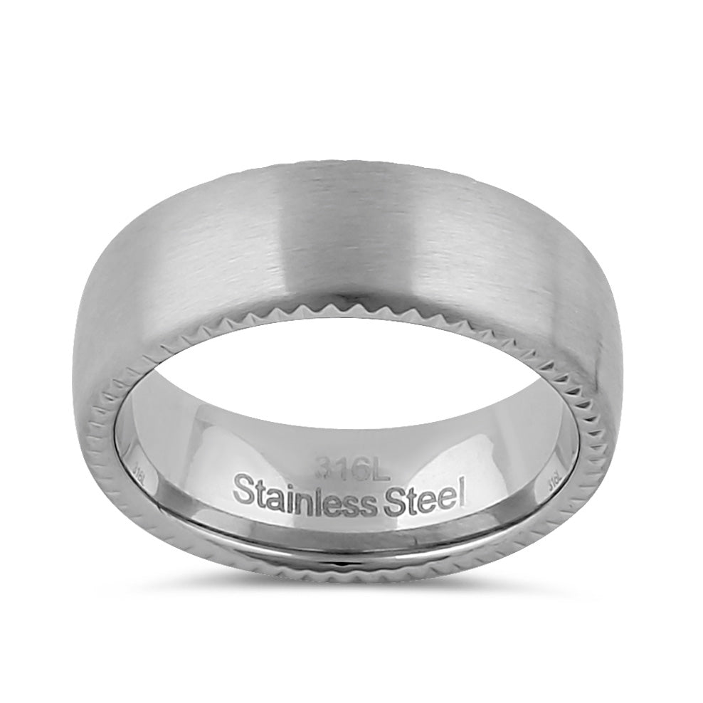 7.5mm Brushed Stainless Steel Men's Wedding Band Ring with Zigzag Edge - Perfect for Engagement, Anniversary & Everyday Wear