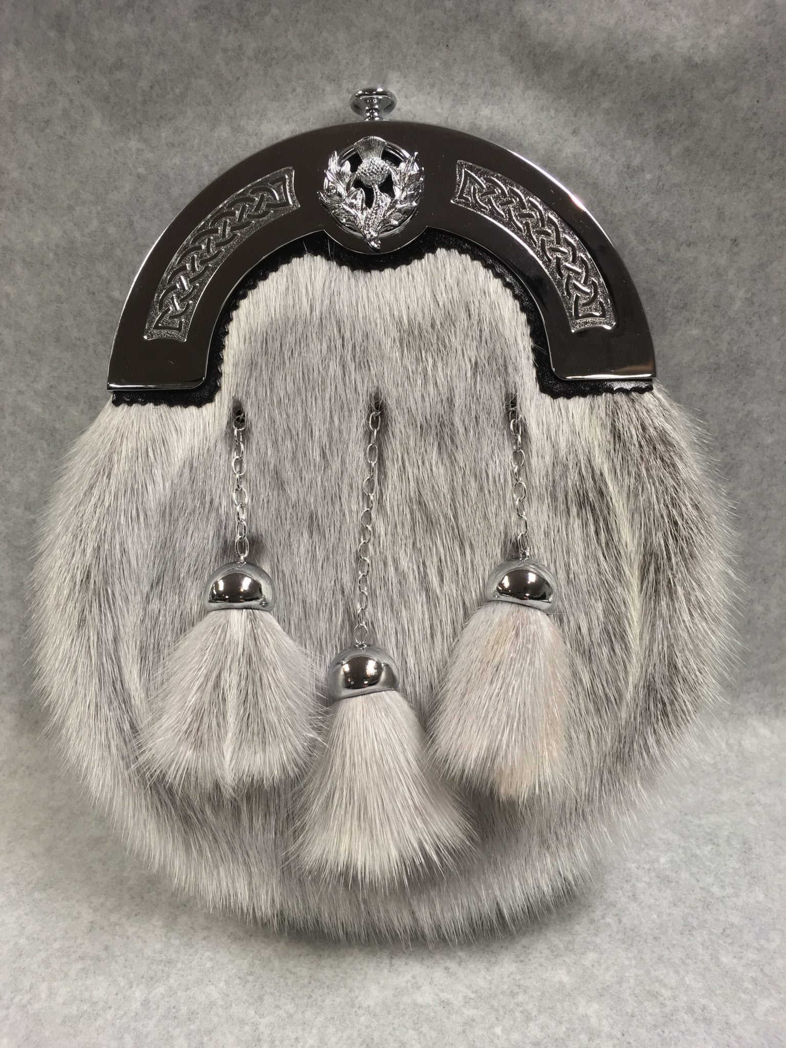 Plain Thistle Chrome Dress Sporran - Genuine Seal Skin Leather Pouch for Scottish Highland Wear | Perfect for Weddings, Ceilidhs & Formal Events