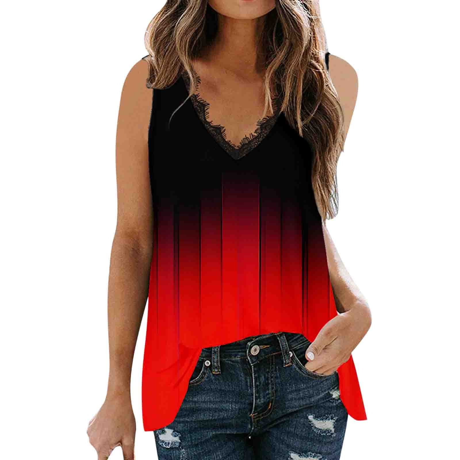 Women's Cropped Sleeveless V-Neck Lace Tank Top - Stretchy Summer Camisole with Gradient Color Print (Black) | Perfect for Beach Outfits, Yoga Wear & Casual Street Style