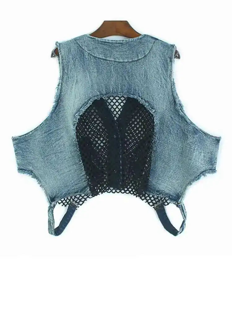 Women's Big Size Denim Vest & Wide Leg Pants Two-Piece Set - V-Neck Sleeveless Outfit for Spring/Fall 2025 | Casual Streetwear, Plus Size Fashion Trend | Perfect for Daily Wear, Office Outfits & Weekend Looks