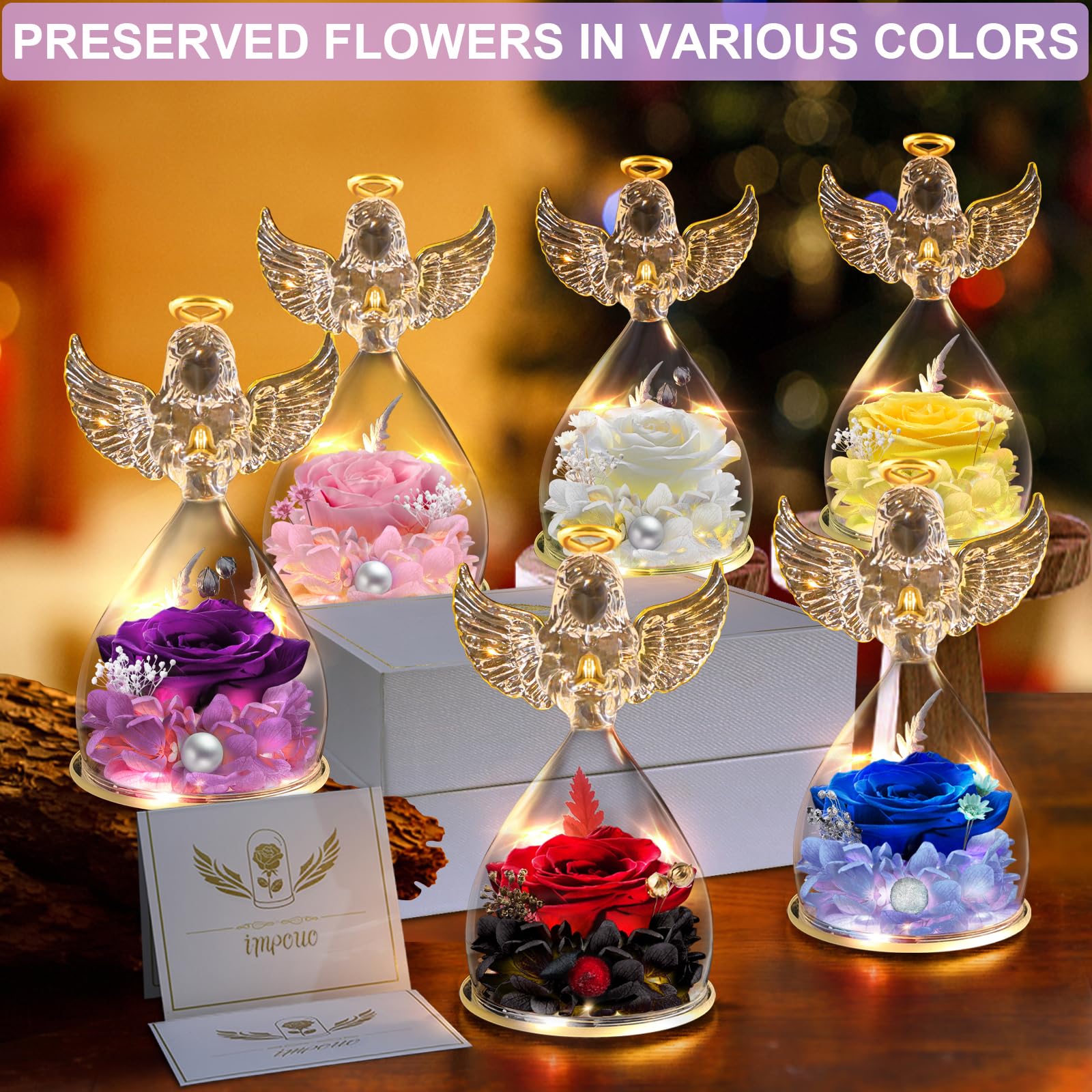 Angel Gifts for Women - Preserved Rose Flower in Glass Angel Figurine with LED Light, Perfect Mother's Day, Christmas, Thanksgiving & Valentine's Day Gift for Grandma, Mom & Wife - Romantic Home Decor & Thoughtful Present