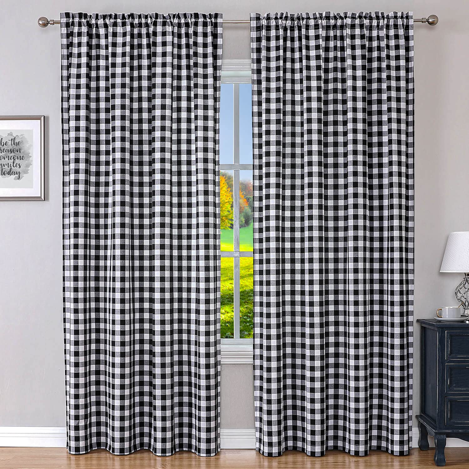 WUBODTI Buffalo Plaid Black & White Check Curtains - 84 Inch Farmhouse Drapes, 2-Panel Room Darkening Gingham Window Treatments for Living Room, Bedroom, Kitchen & Dining Room - Rustic Home Decor for Cozy Country Style