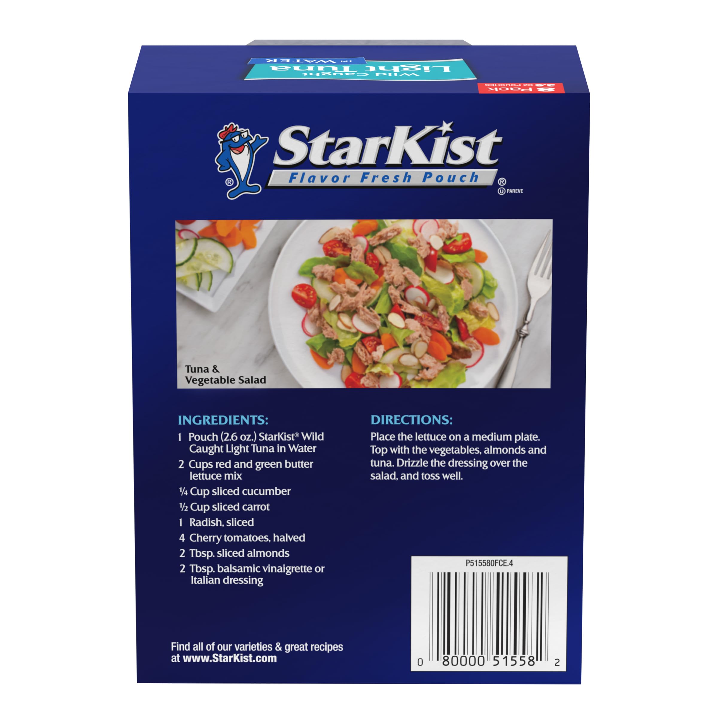 StarKist Chunk Light Tuna in Water - 2.6 oz Pouch (Pack of 8) | Healthy Protein Snack for Salads, Sandwiches & On-the-Go Meals | BPA-Free & Mercury Tested