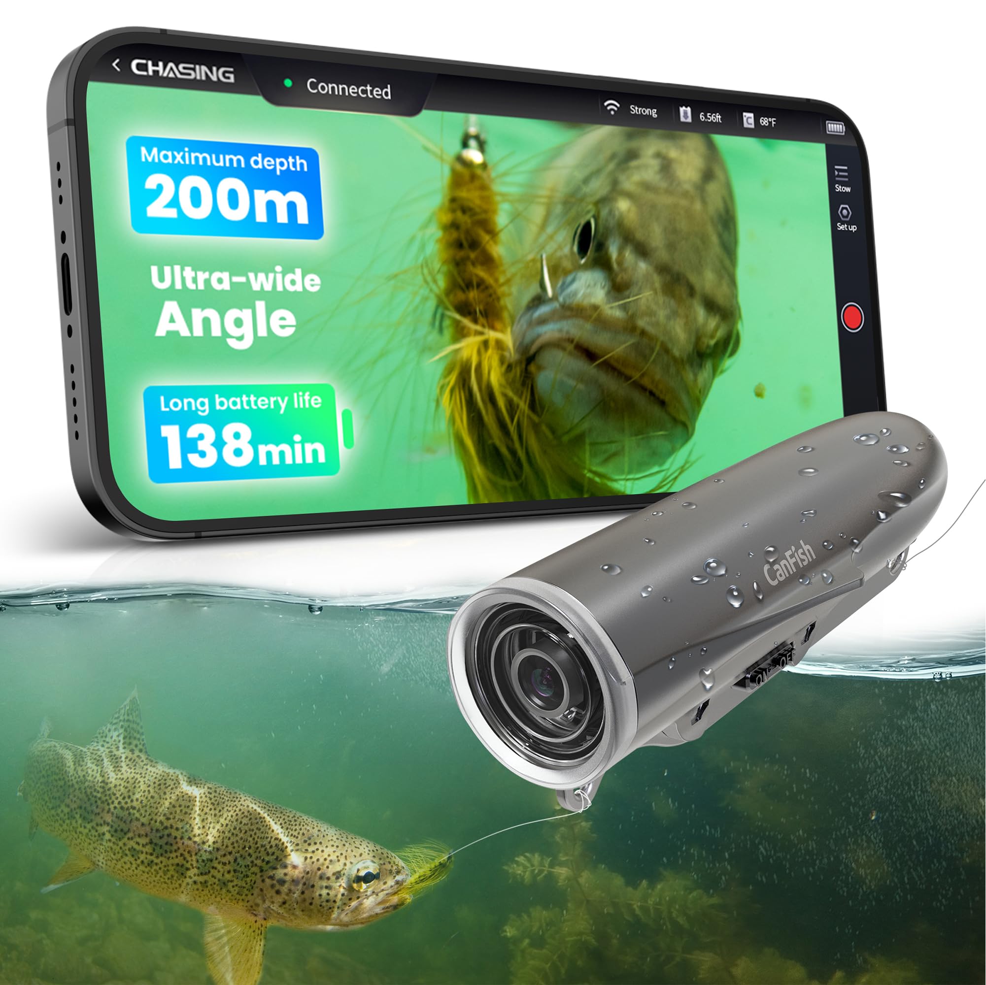 CamX Underwater Fishing Camera - HD 1080P, 136° Ultra-Wide Angle, 656FT Waterproof, Motion Detection, Smart Recording, Wireless Charging, iOS/Android App Compatible (Grey) - Perfect for Deep Sea Fishing, Ice Fishing, Scuba Diving & Underwater Exploration