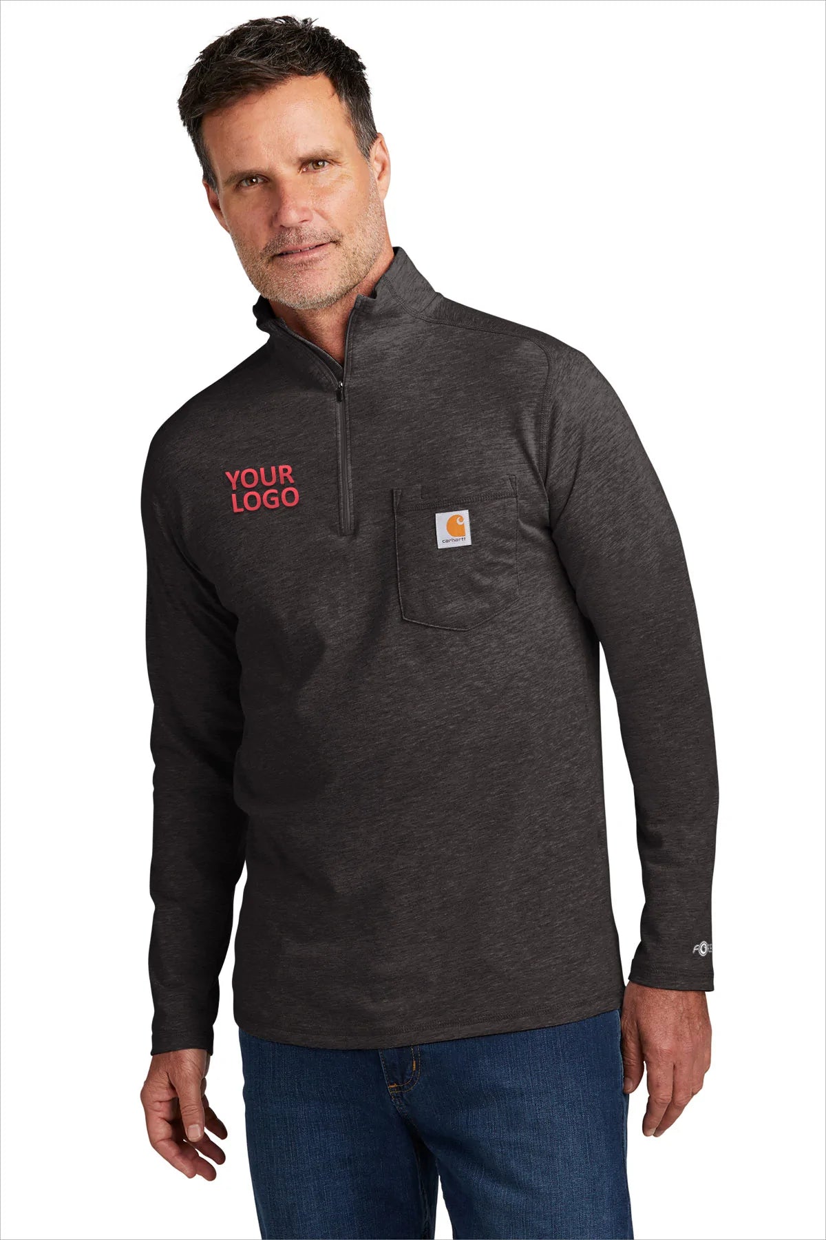 Carhartt Force Lightweight Customized Quarter Zip Sweatshirt for Men - Carbon Heather | Moisture Wicking & Breathable for Work & Outdoor Activities