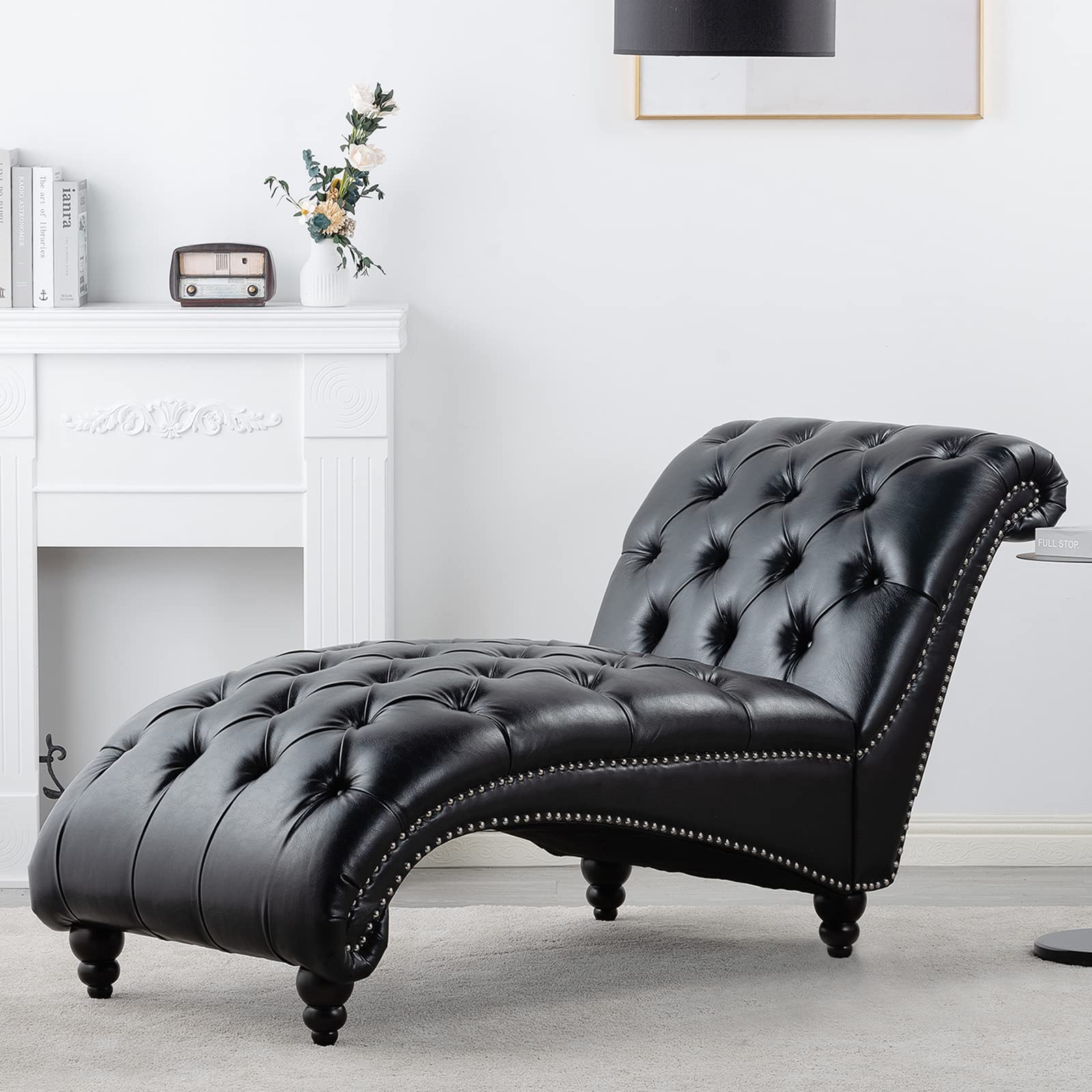 Faux Leather Chaise Lounge - Modern Ergonomic Chair for Home & Office (Black) - Perfect for Relaxing & Lounging