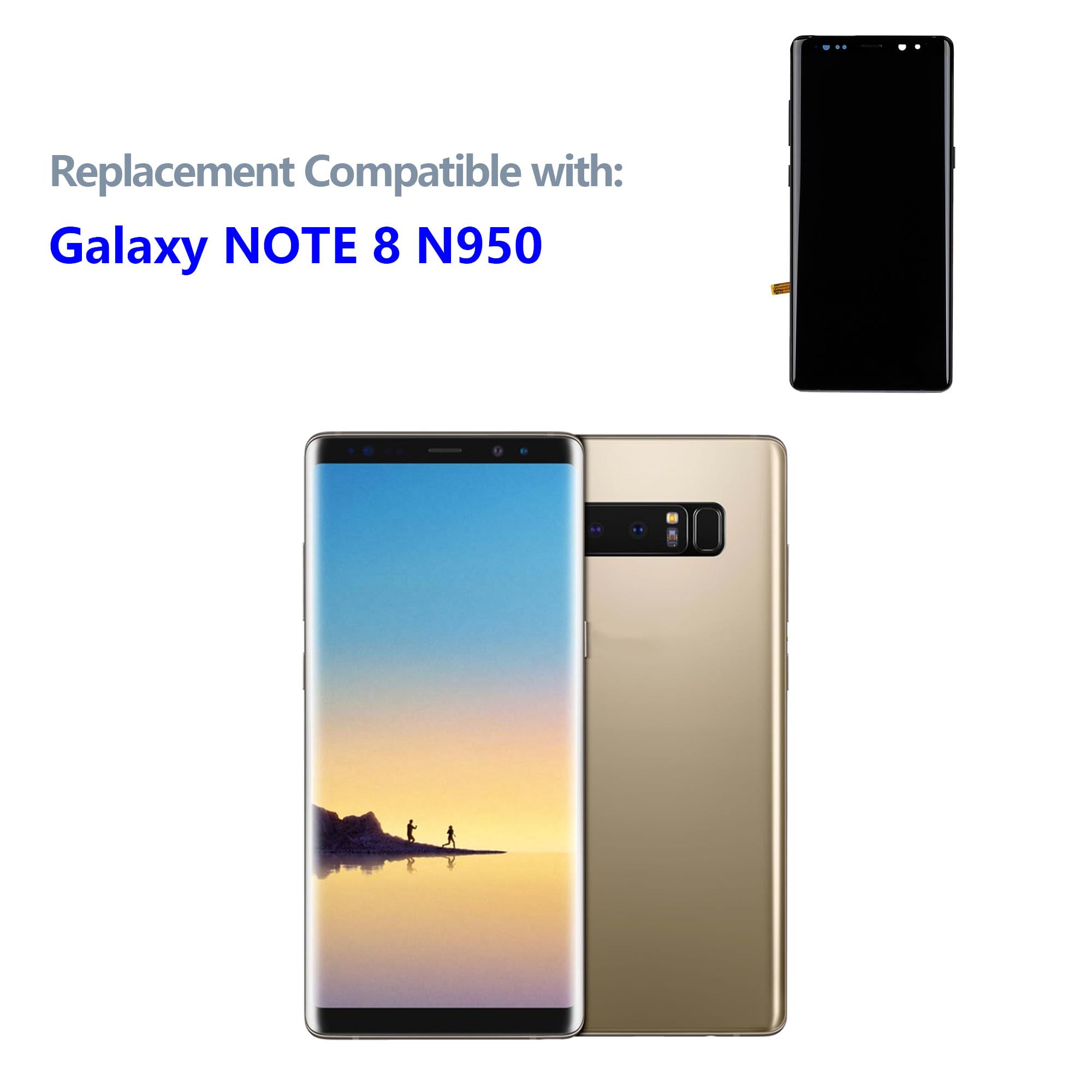 Samsung Galaxy Note 8 N950A/N950F LCD Touch Screen Digitizer Assembly with OLED Display - Fingerprint Compatible & Frame Included | Premium Repair Tools Kit for DIY Screen Replacement | Perfect for Cracked Display Fix, Phone Repair Shops & Tech Enthusiasts