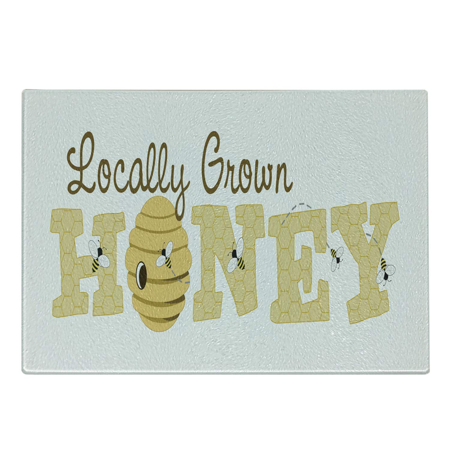 Ambesonne Honey Bee Glass Cutting Board - Decorative Serving Board for Kitchen & Dining