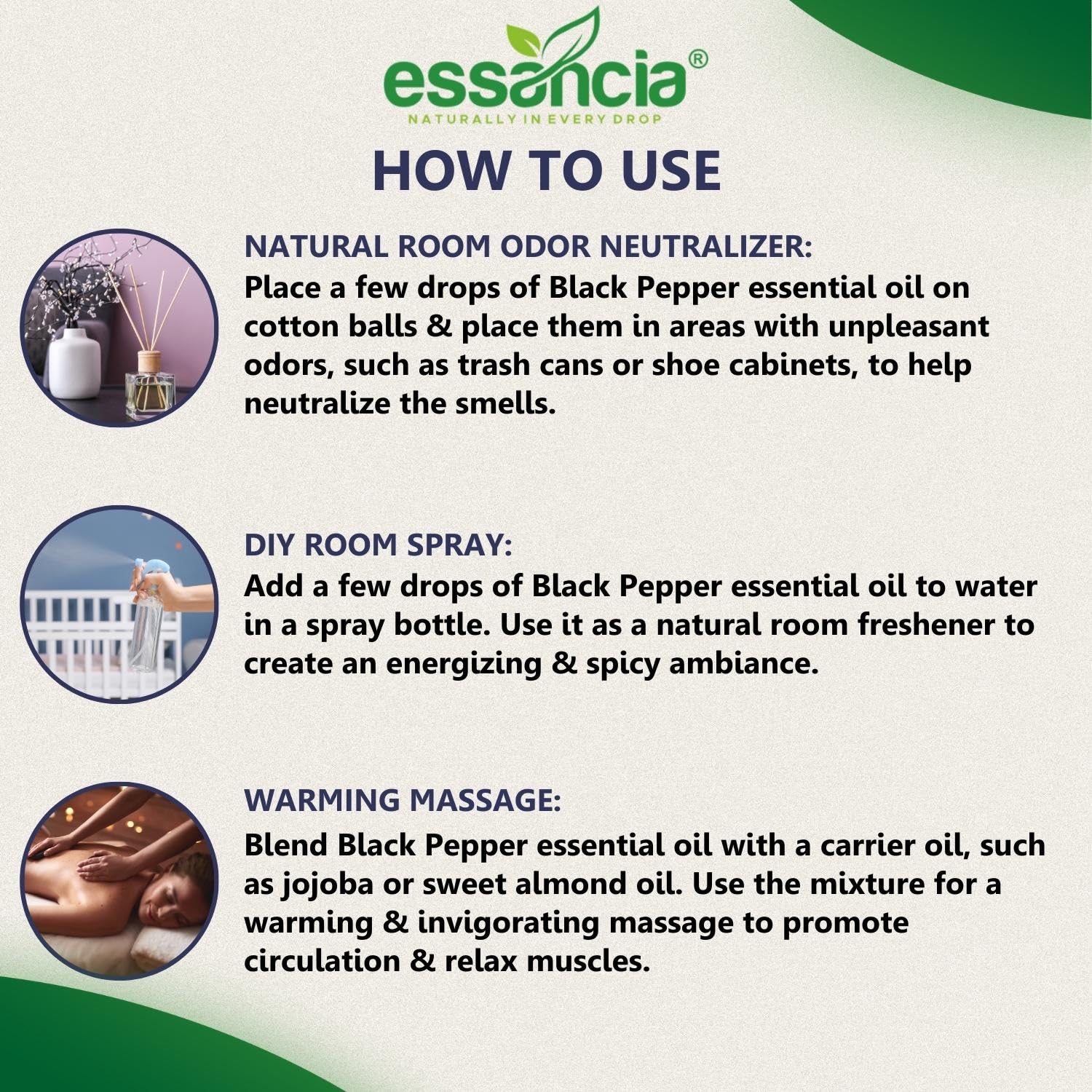 **Essencia 100% Pure Black Pepper Essential Oil - Natural Undiluted Therapeutic Grade for Aromatherapy, Energy Boost & Massage (30ml) - Perfect for Diffusers, DIY Skincare & Relaxation**