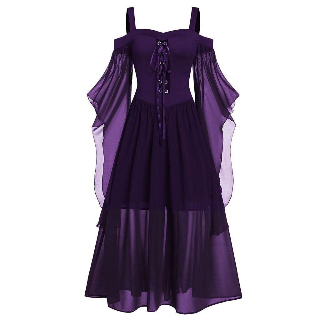 Oiumov Women's Halloween Costume Plus Size Off Shoulder Lace Up Gothic Dress - Sexy Party Dress for Cosplay, Night Out & Special Occasions