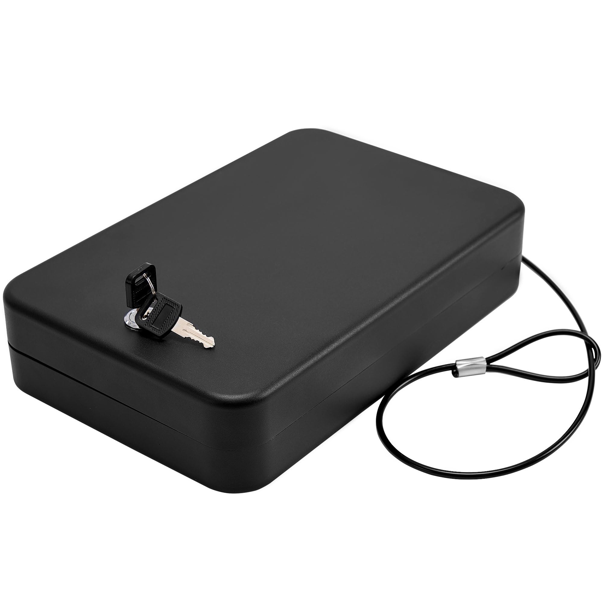 Secure Handgun Safe with Key Lock - Compact 9.4x6.6x1.8 Inch Portable Pistol Safe for Car, Home & Travel - Gun Storage Solution for Vehicle, Nightstand & Personal Protection - Black