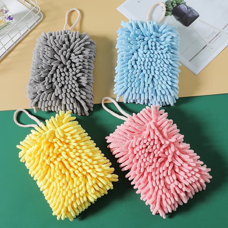 Nipogear 2-Pack Ultra Soft Chenille Hand Towels for Kitchen & Bathroom - Highly Absorbent, Quick Drying, Machine Washable with Hanging Loop (Grey, 7.5x5 Inches) - Perfect for Dish Drying, Hand Wiping & Bathroom Decor
