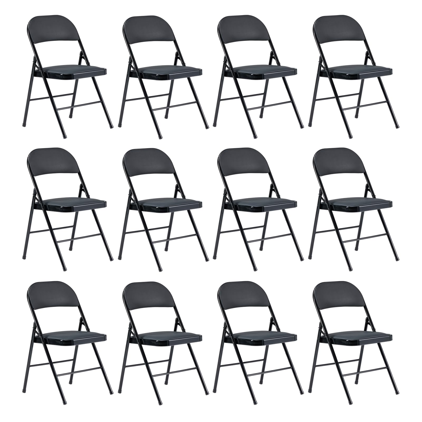 12 Pack Black Folding Chairs with Padded Seat & Back - Heavy Duty Steel Frame Stackable Chairs for Indoor Outdoor Use - 330lb Capacity - Perfect for Office, Wedding, Party, Events & Home Gatherings