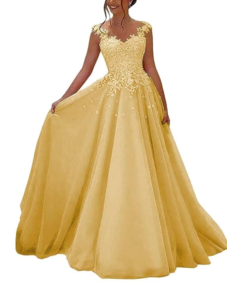 Elegant A-Line Appliques Tulle Prom Dresses for Women - Sleeveless Sweetheart Neckline Formal Gown with Straps | Perfect for Wedding, Party, Homecoming & Special Occasions