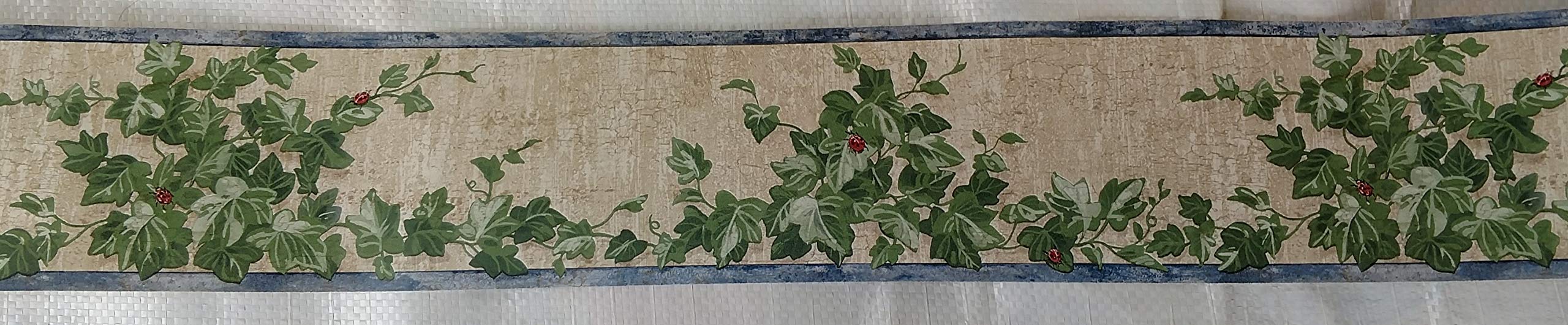 Country Vines Lady Bugs Ivy Kitchen Wallpaper Border - Blue Floral Peel and Stick Wallpaper for Farmhouse Decor, Easy to Install Removable Wallpaper for Kitchen, Bathroom, Nursery, and Home Office