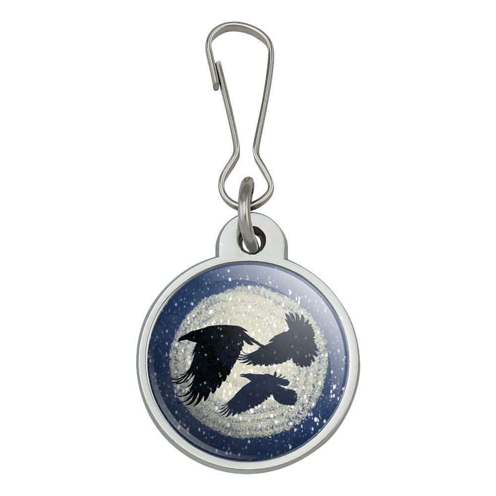 Ravens Flying Through Snow Zipper Pull Charm - Gothic Handbag Purse Luggage Backpack Accessory for Winter Travel & Outdoor Adventures